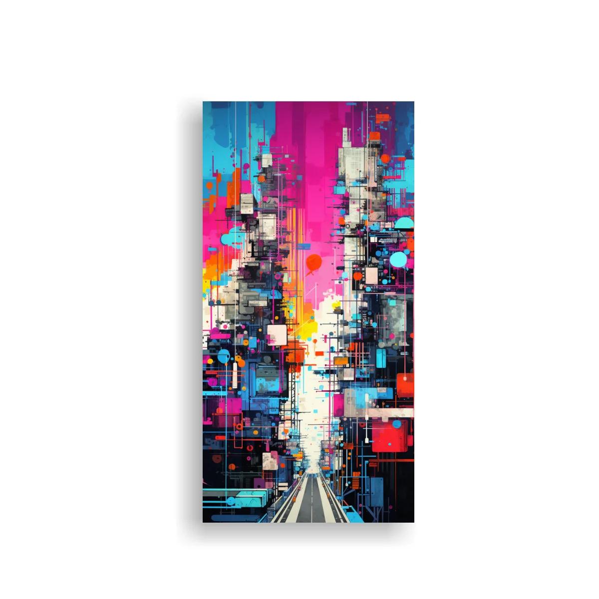 Cuadro ciudad abstracta futurista con avenidas y destellos de color