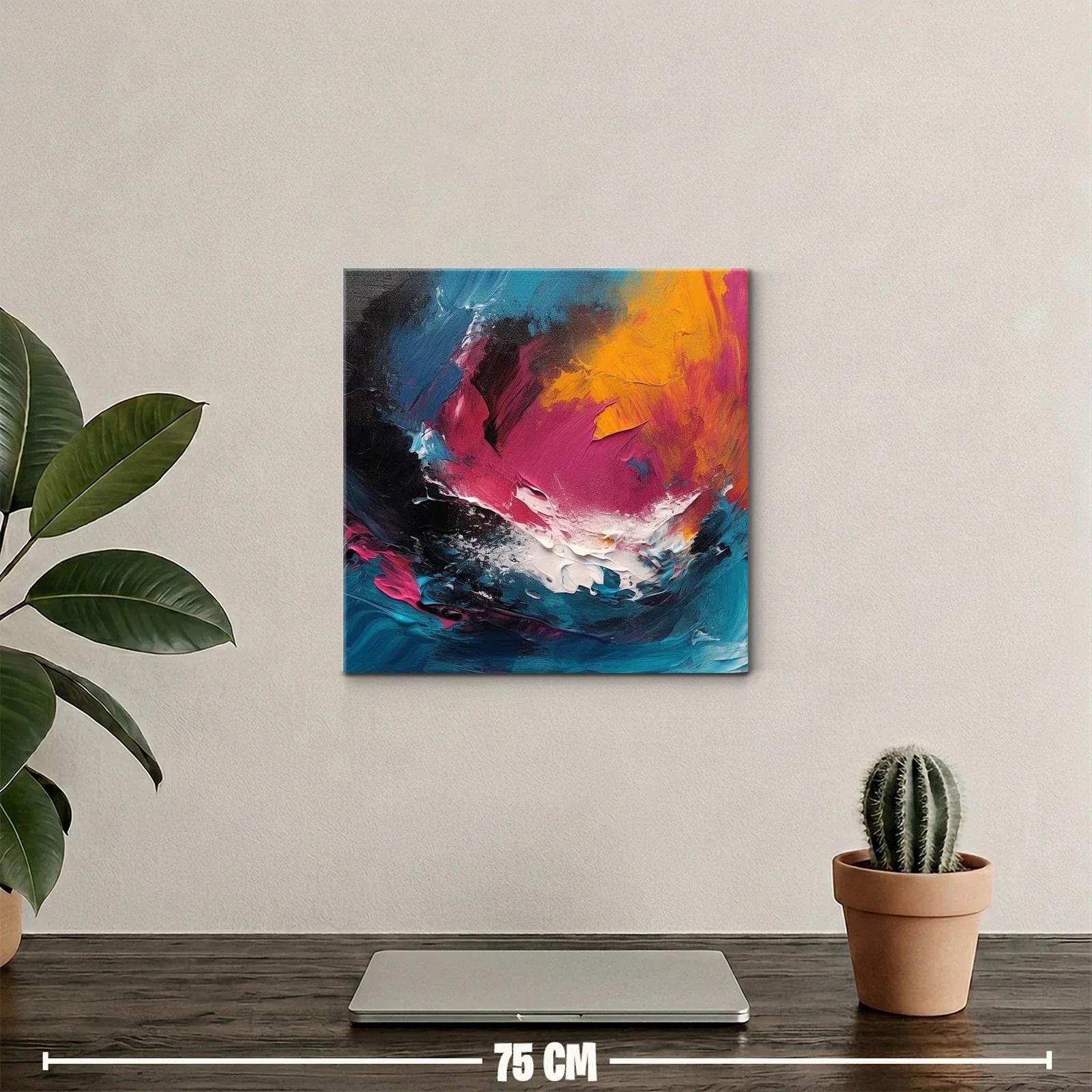 Cuadro abstracto con vibrantes tonos fucsia naranja y azul — miniatura 2