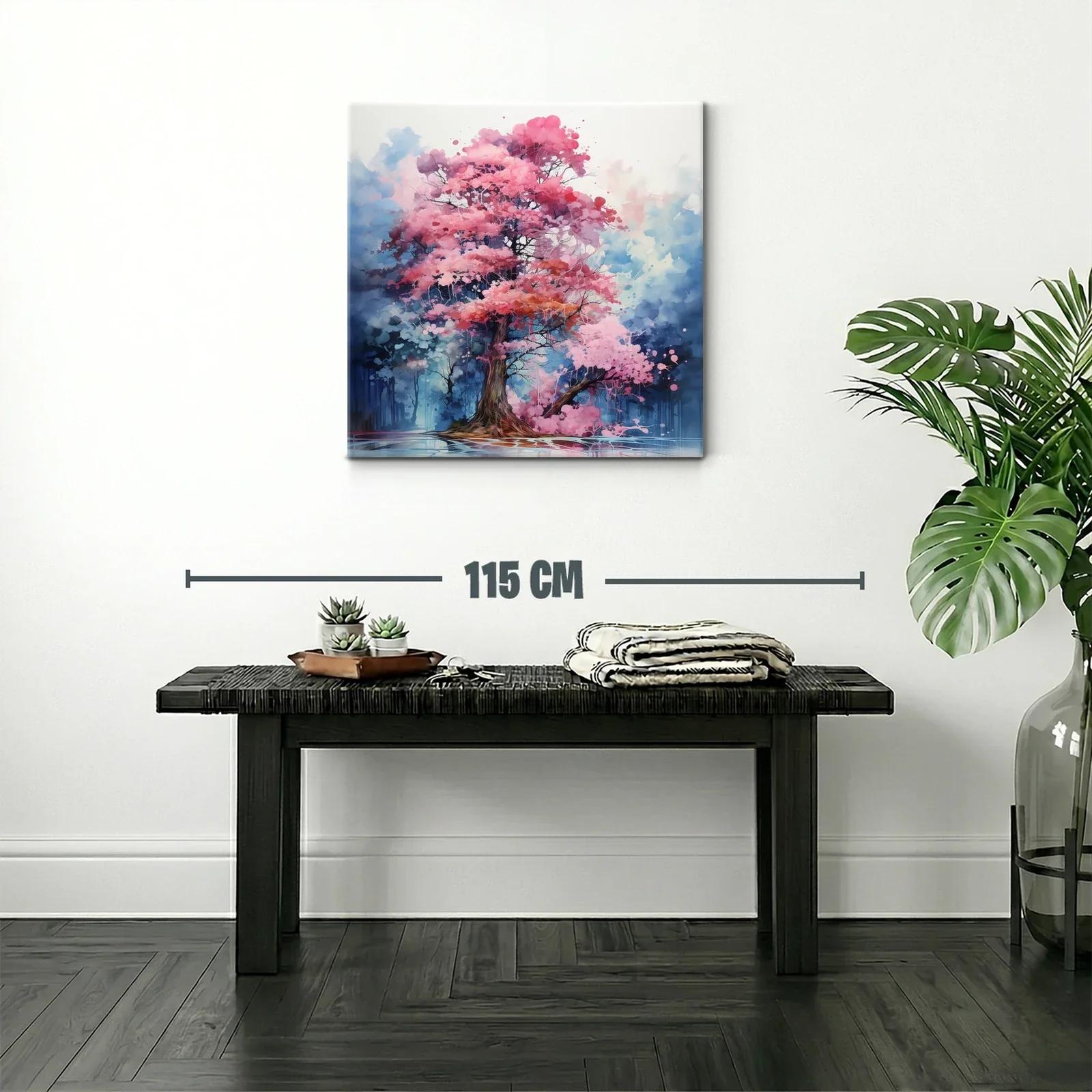 Árbol con flores en tonos rosas y fondo azul etéreo — miniatura 2