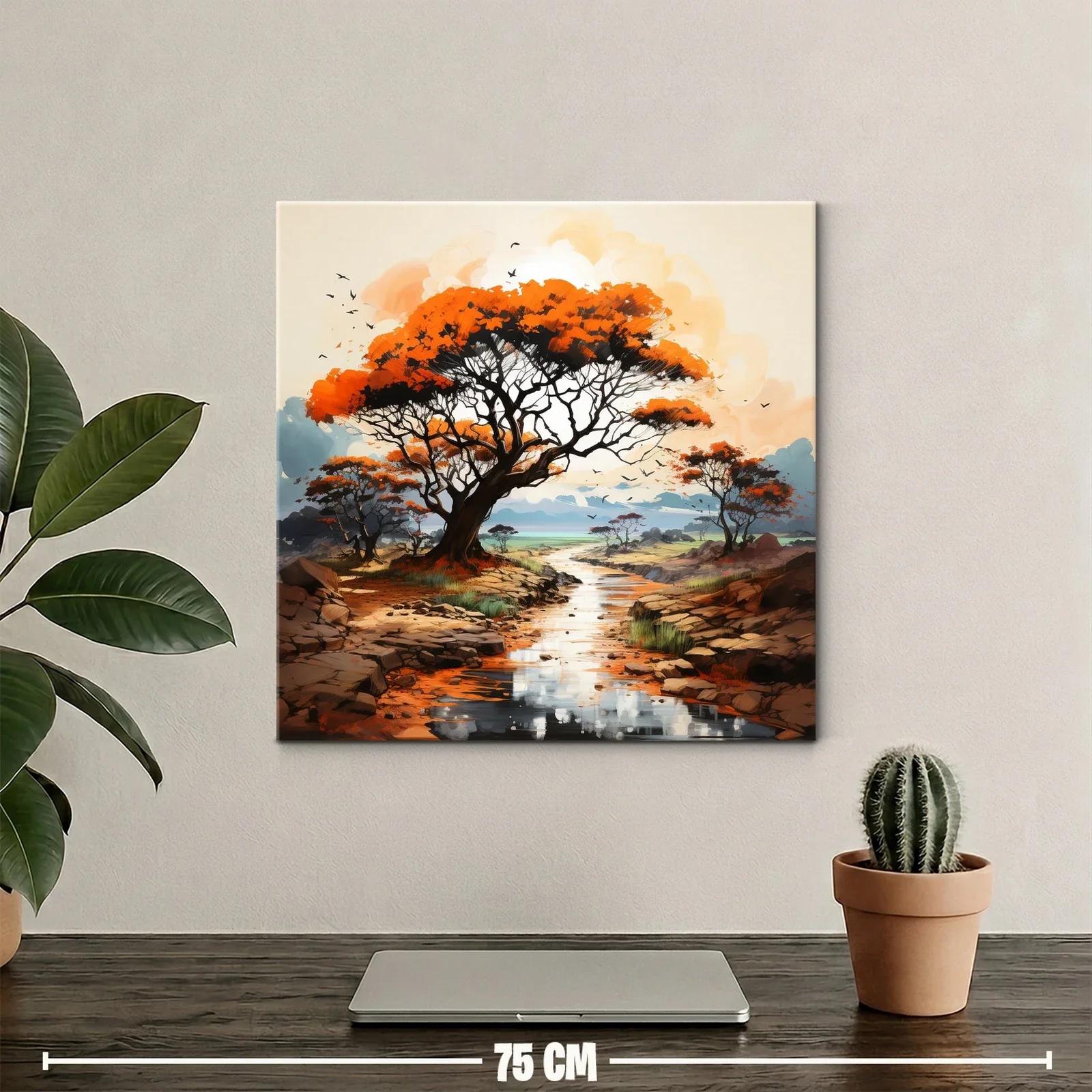 Paisaje sereno con árboles y río en tonos cálidos y naturales — miniatura 2