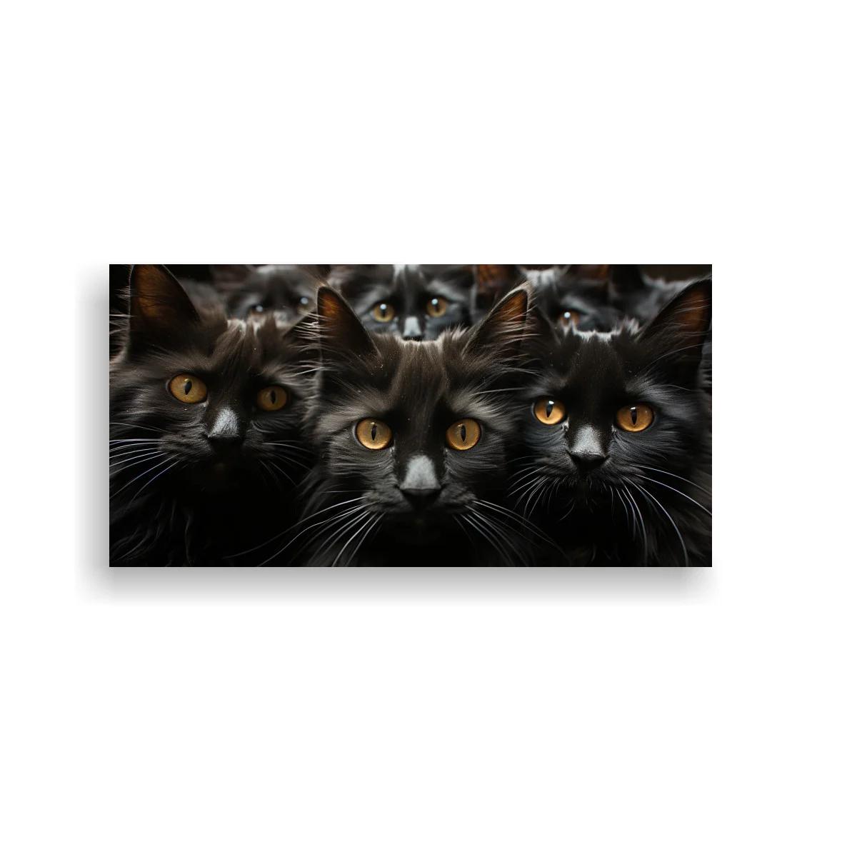 Cuadro grupo de gatos negros de ojos ámbar