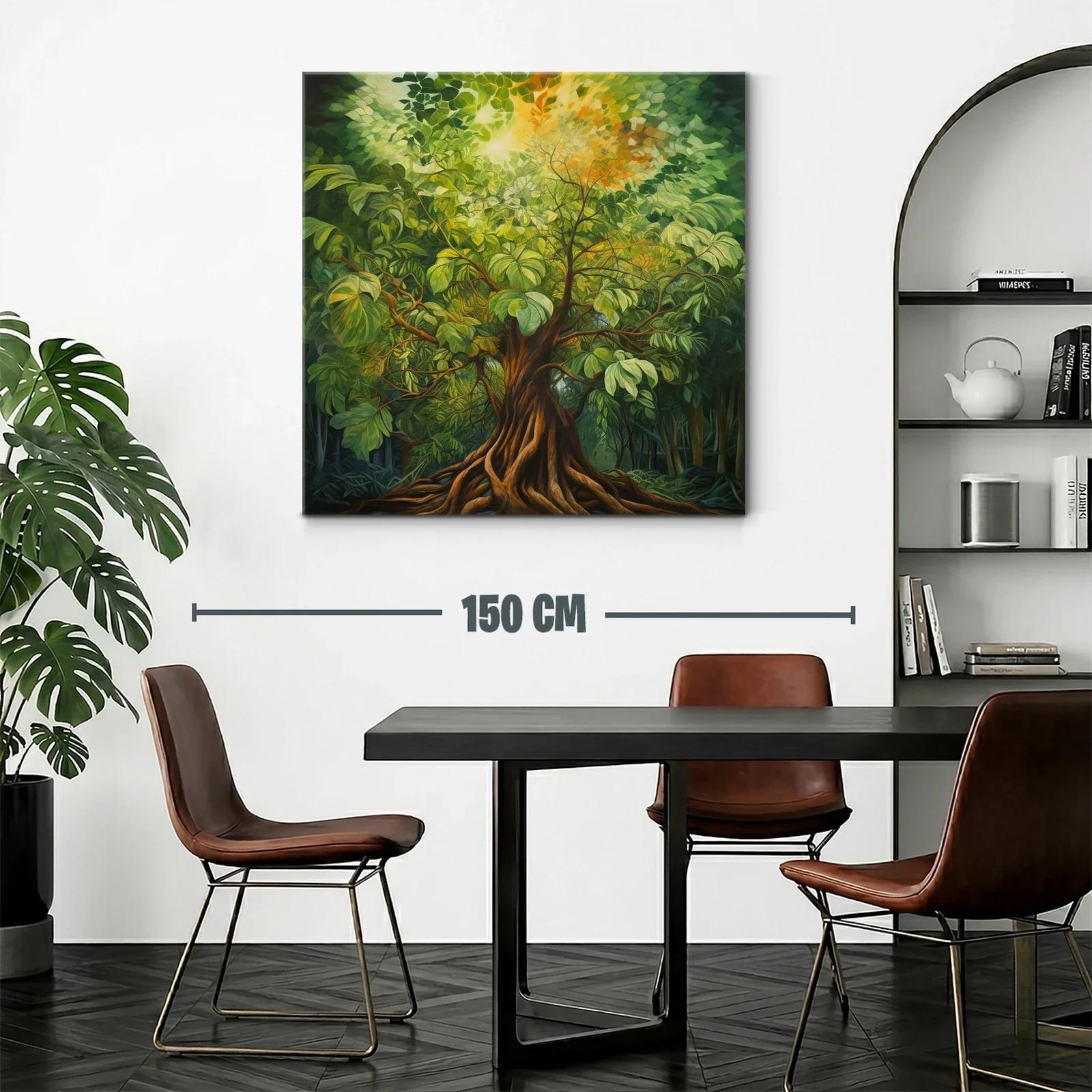 Majestuoso árbol en bosque con luz cálida y hojas verdes — miniatura 2