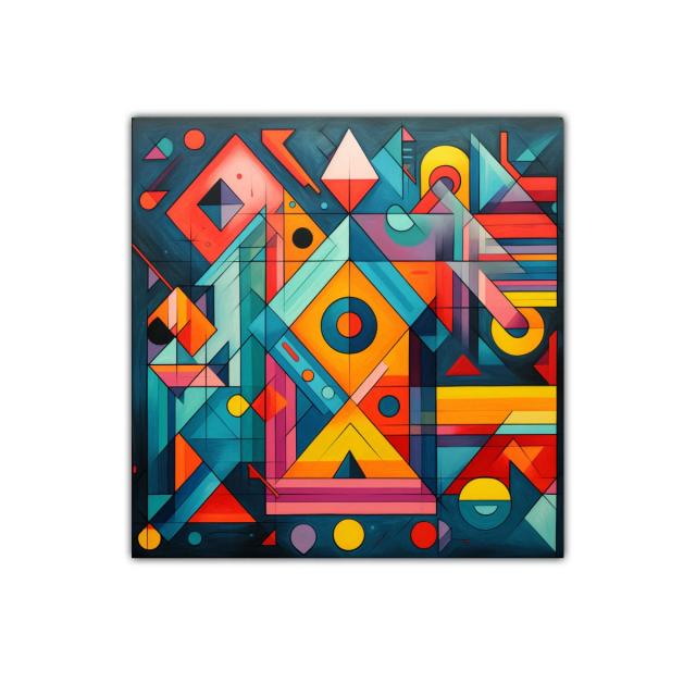 Cuadro abstracto con figuras geométricas y colores vibrantes