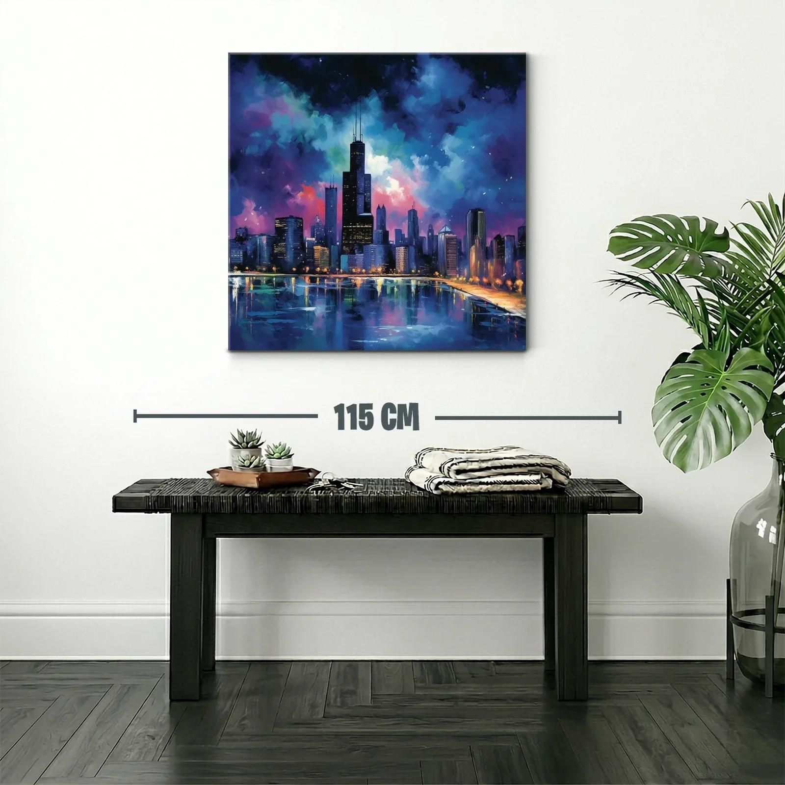 Ciudad nocturna con reflejos y cielo vibrante en azul y púrpura — miniatura 2