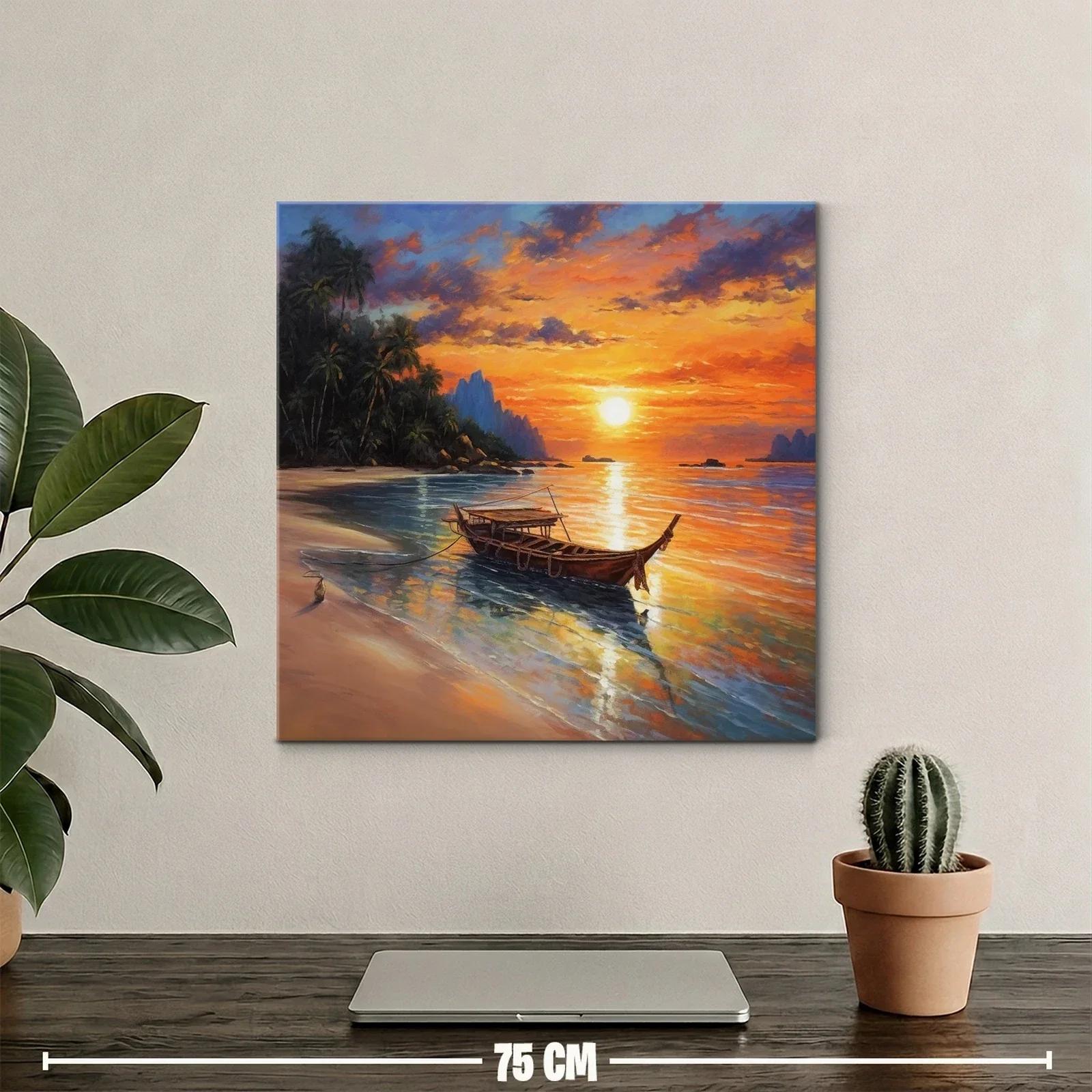 Atardecer sereno con barco en playa tropical — miniatura 2