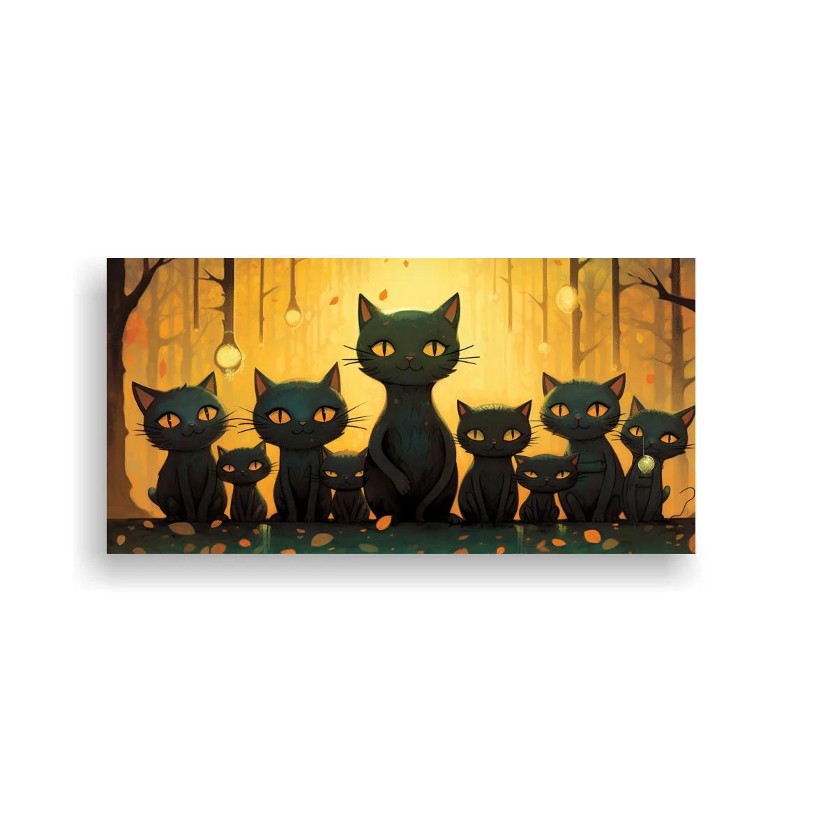 Cuadro grupo de gatos negros con bosque otoñal — imagen principal