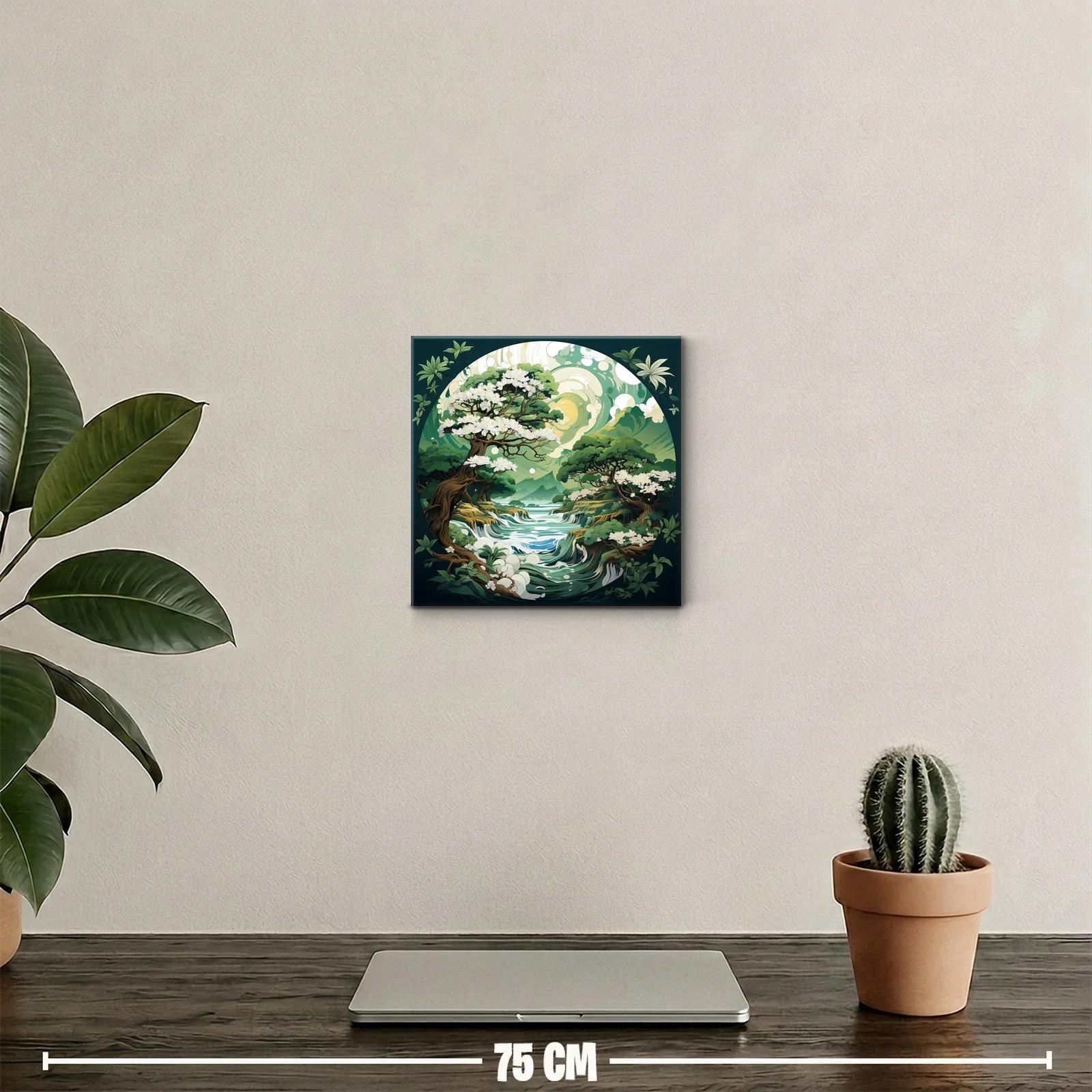 Paisaje onírico con árboles floridos y río serpenteante — miniatura 2
