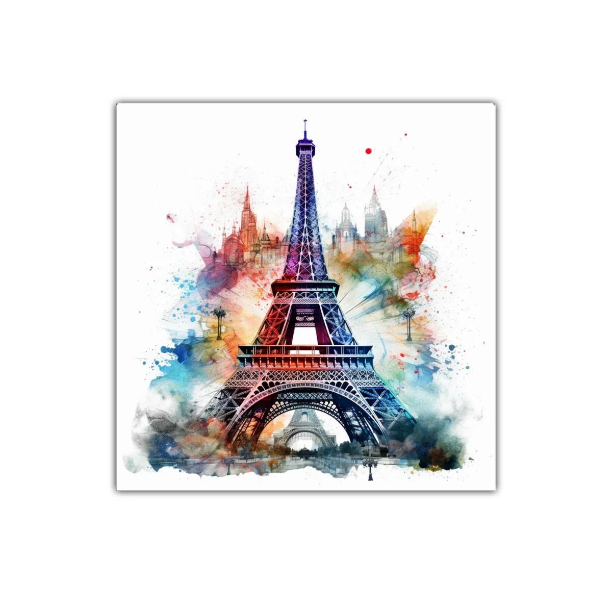 Cuadro decorativo con Torre Eiffel y acuarela vibrante — miniatura 1