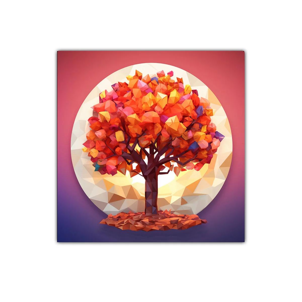 Árbol otoñal vibrante en entorno geométrico circular — imagen principal