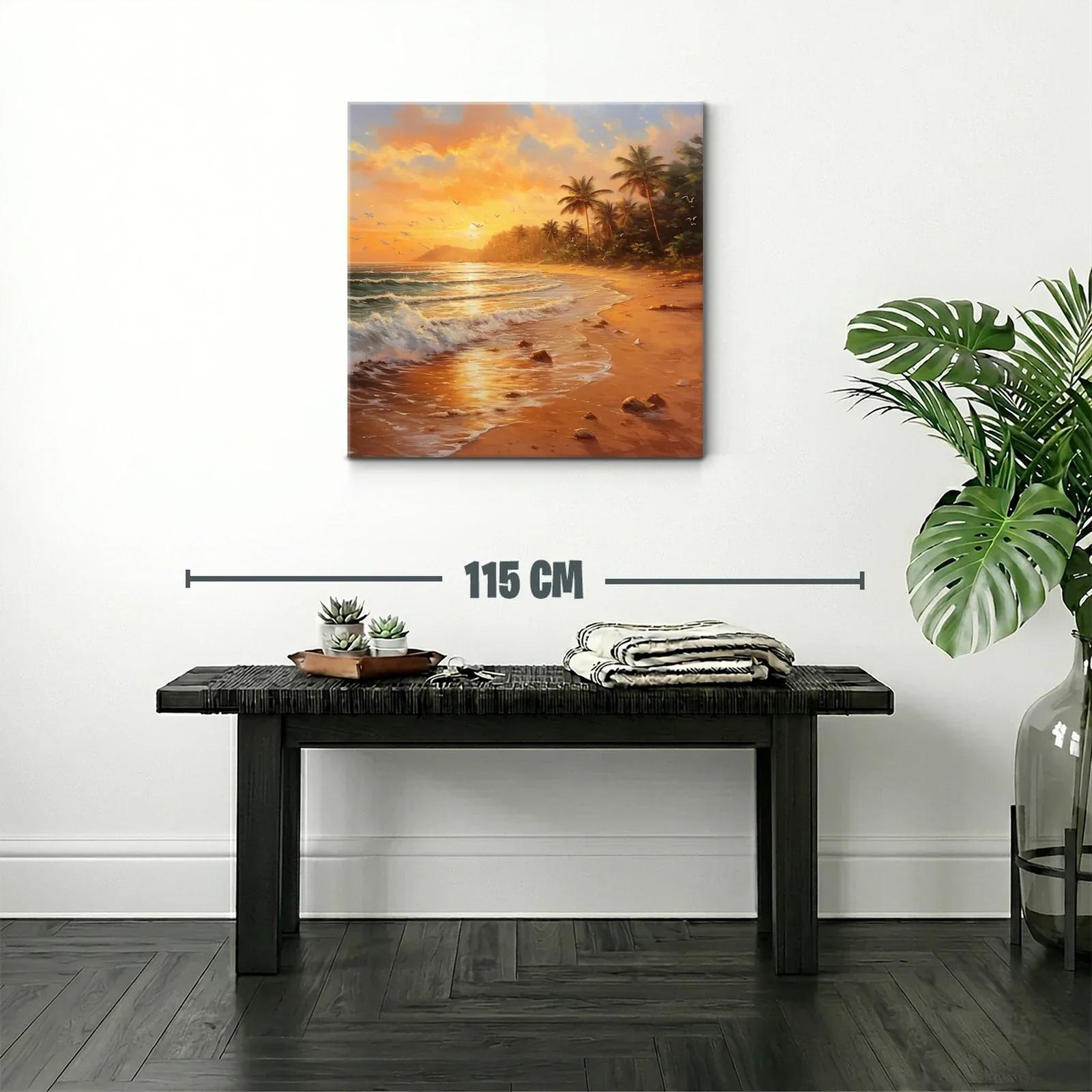 Sereno atardecer tropical con palmeras y olas suaves — miniatura 2