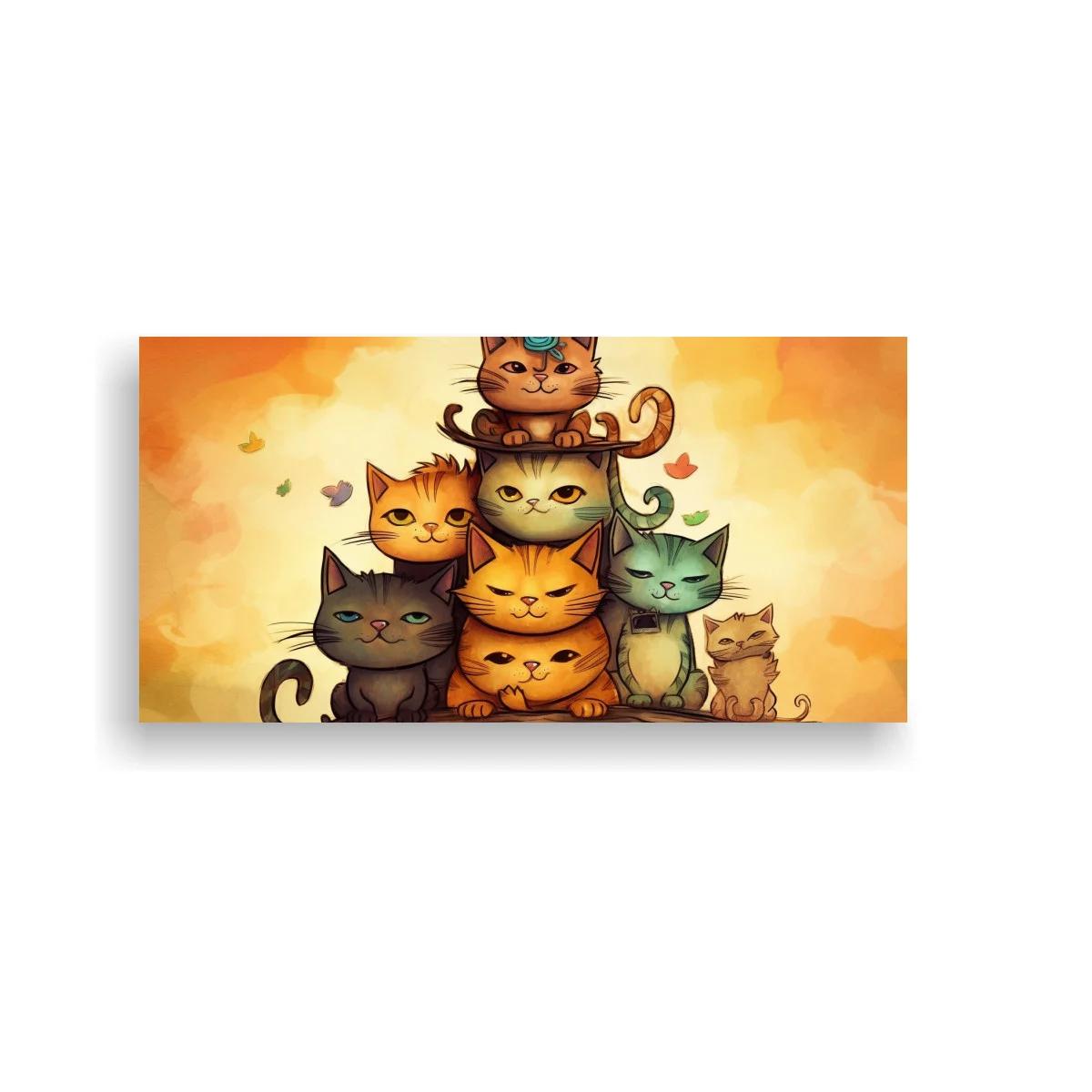 Cuadro grupo de gatos con corazones y mariposas