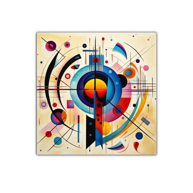 Cuadro abstracto con formas geométricas y colores vibrantes