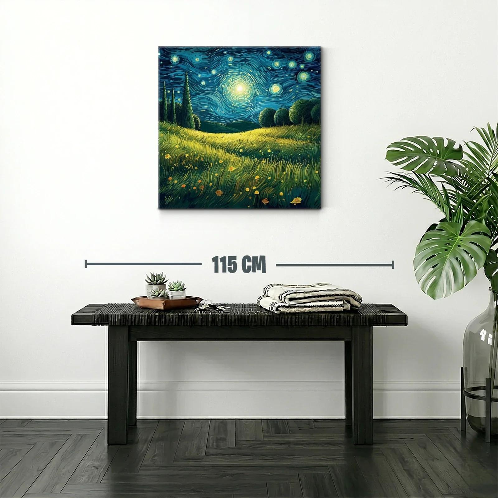 Paisaje nocturno brillante con cielo estrellado y campo de flores — miniatura 2