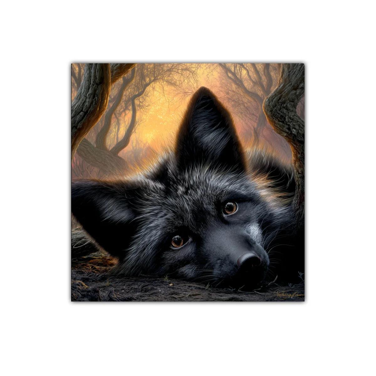 Retrato fascinante de zorro negro en bosque al atardecer — imagen principal