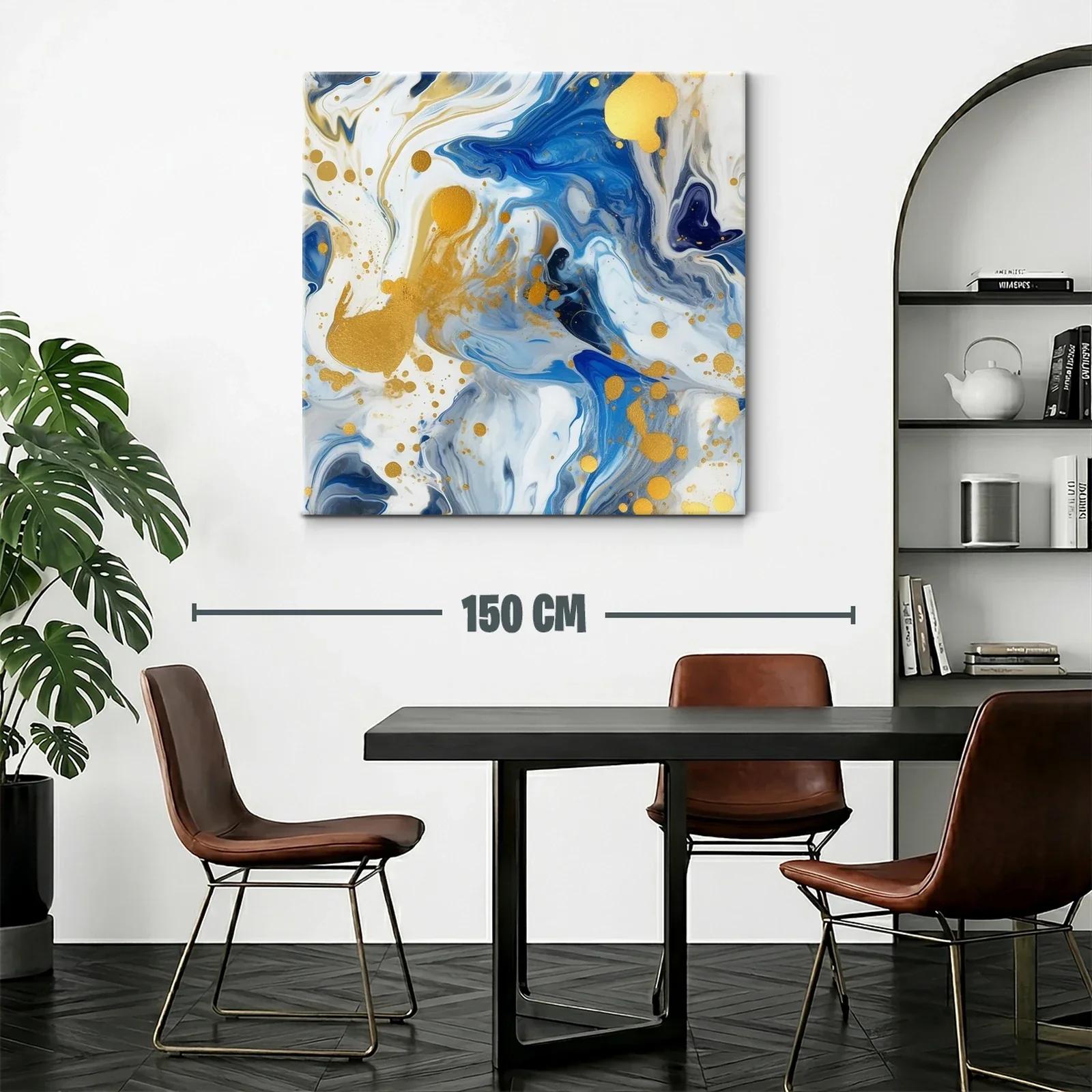 Cuadro abstracto con tonos azules y detalles dorados brillantes — miniatura 2