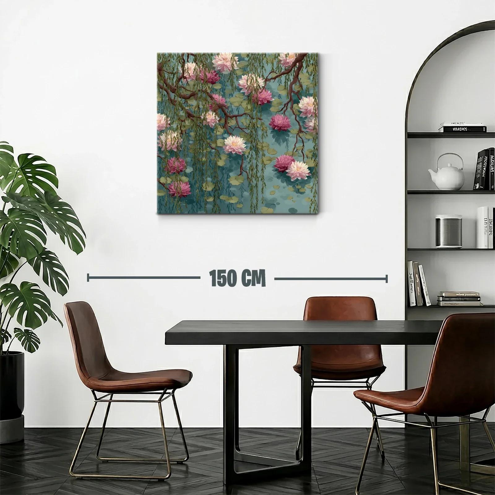 Cuadro con flores de loto y ramas en tonos suaves — miniatura 2