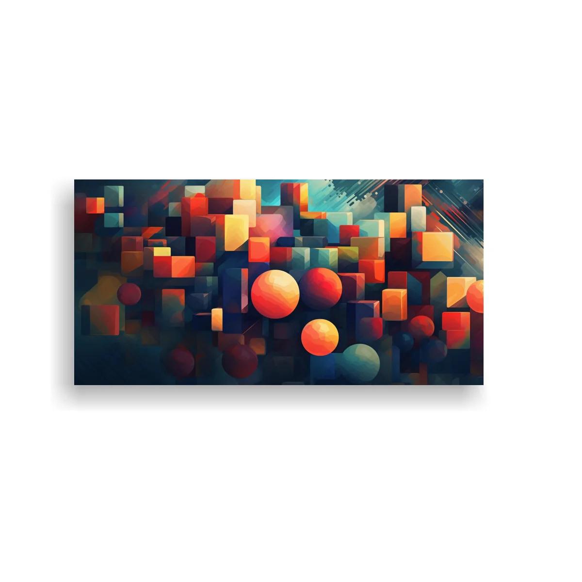 Cuadro composición geométrica abstracta con esferas y cubos