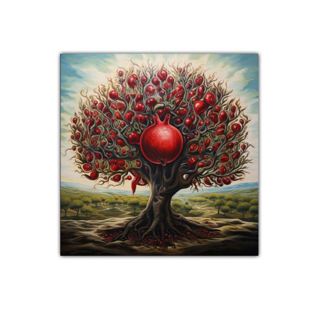 Árbol de granadas con vibrante energía y contraste natural