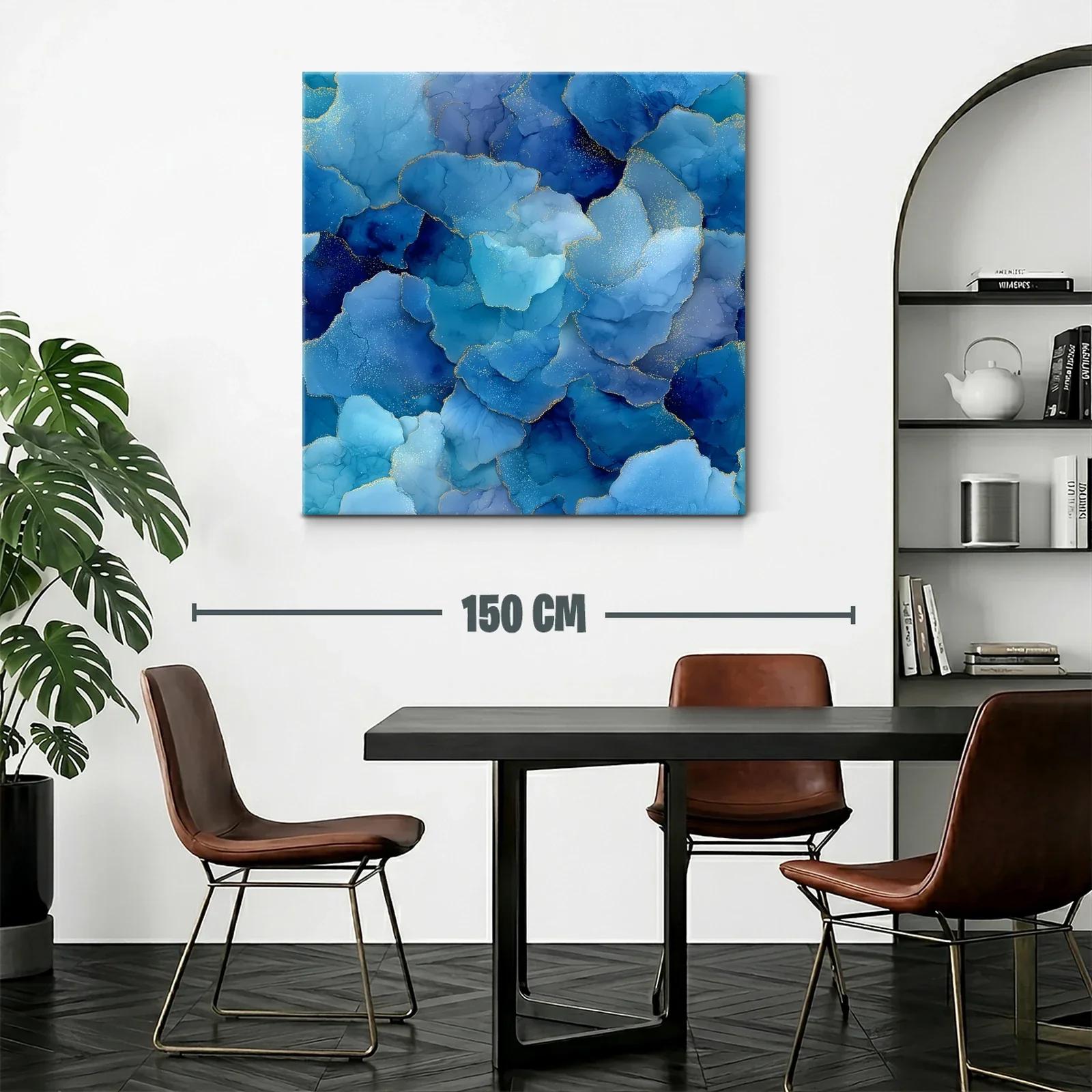 Cuadro abstracto en tonos azules con detalles dorados — miniatura 2