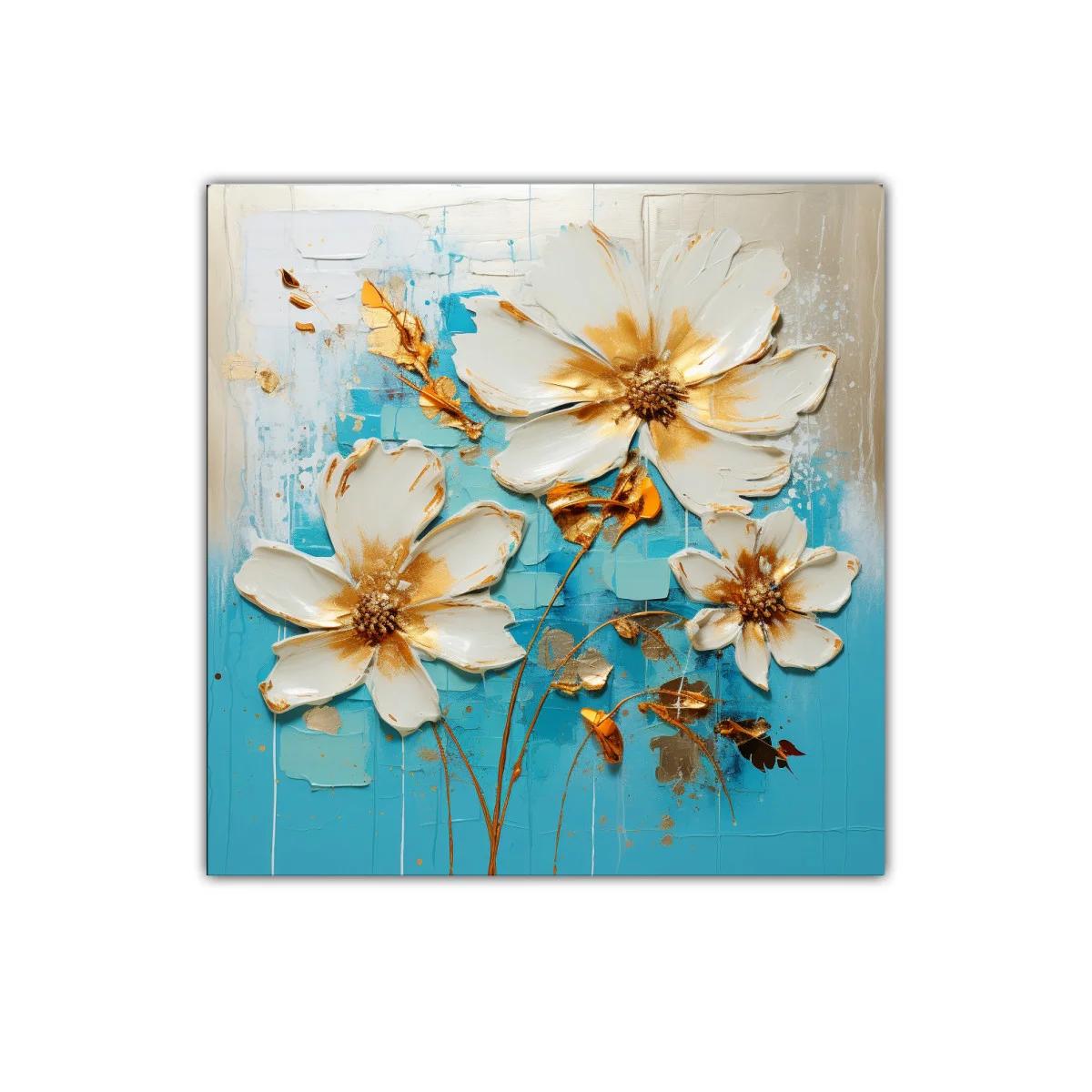 Cuadro decorativo con flores blancas y detalles dorados — imagen principal