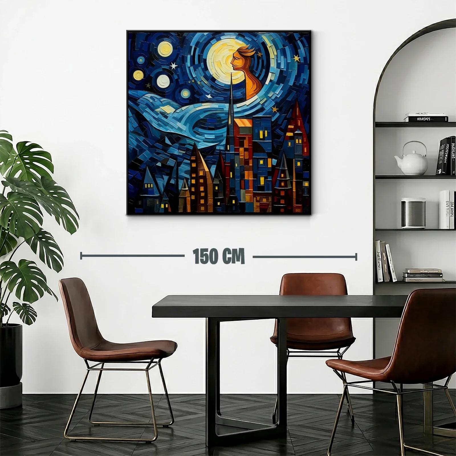 Paisaje urbano bajo un cielo estrellado con figura luminosa — miniatura 2
