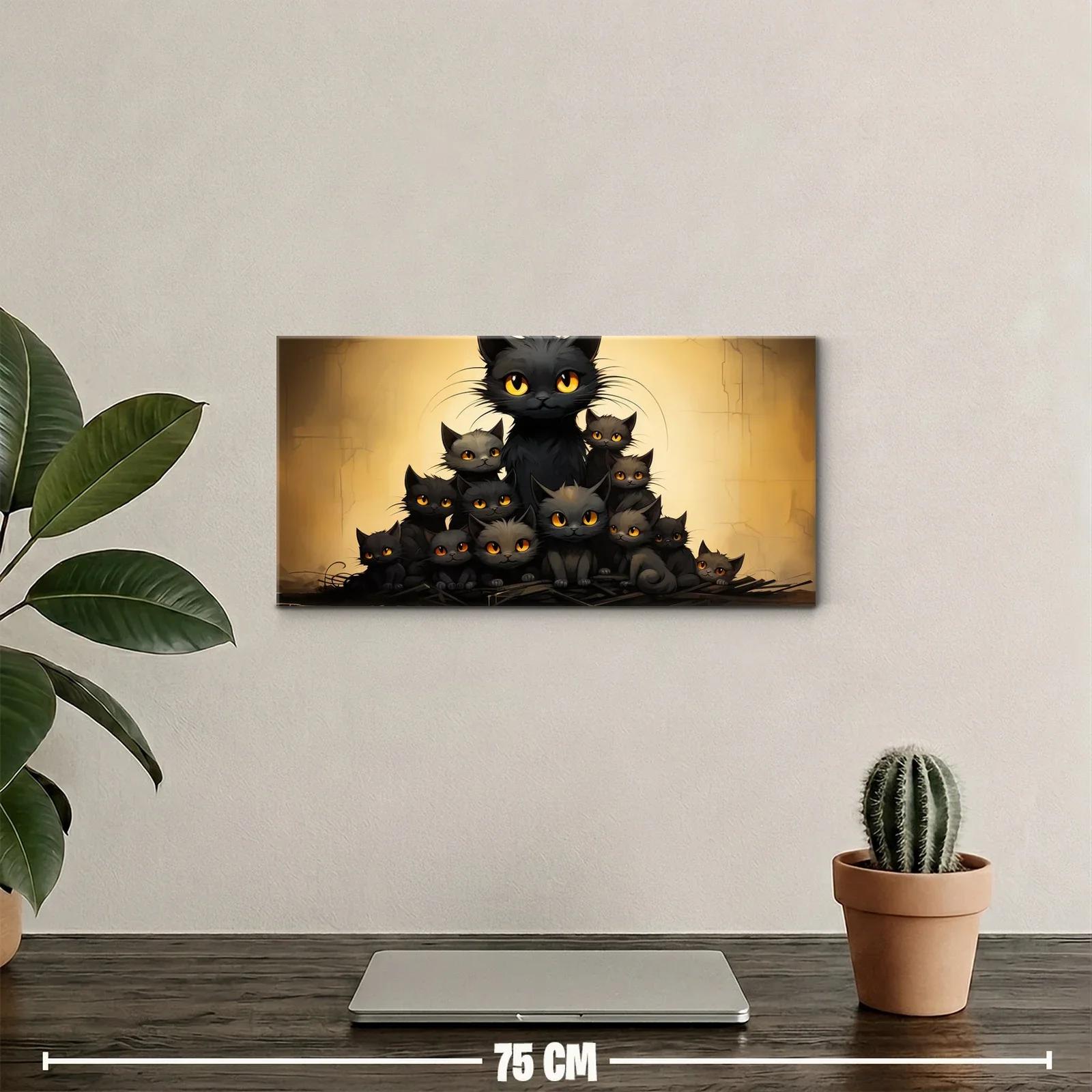 Cuadro grupo de gatos negros con halo luminoso — miniatura 2