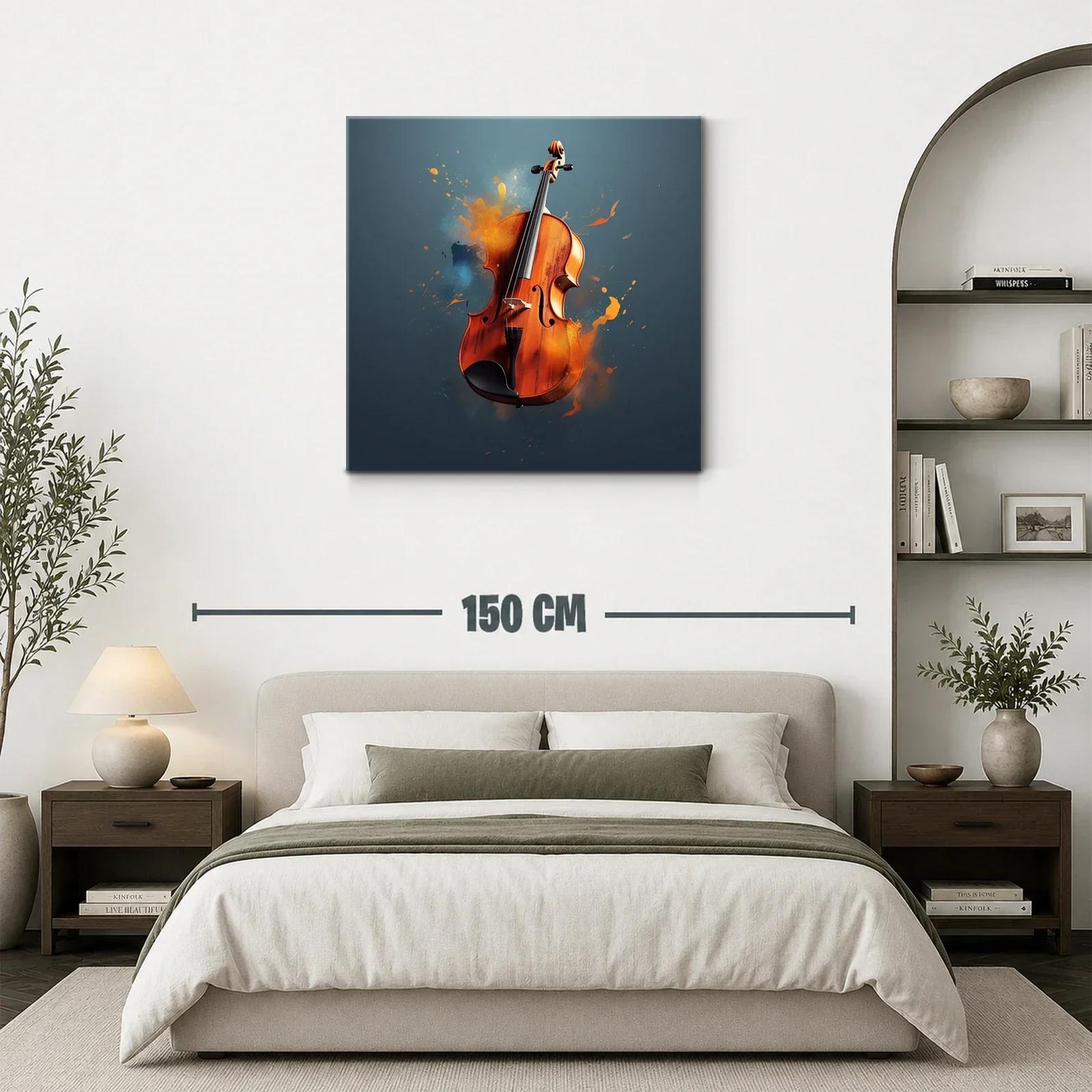 Violín con efectos de pintura vibrante sobre fondo azul — miniatura 3