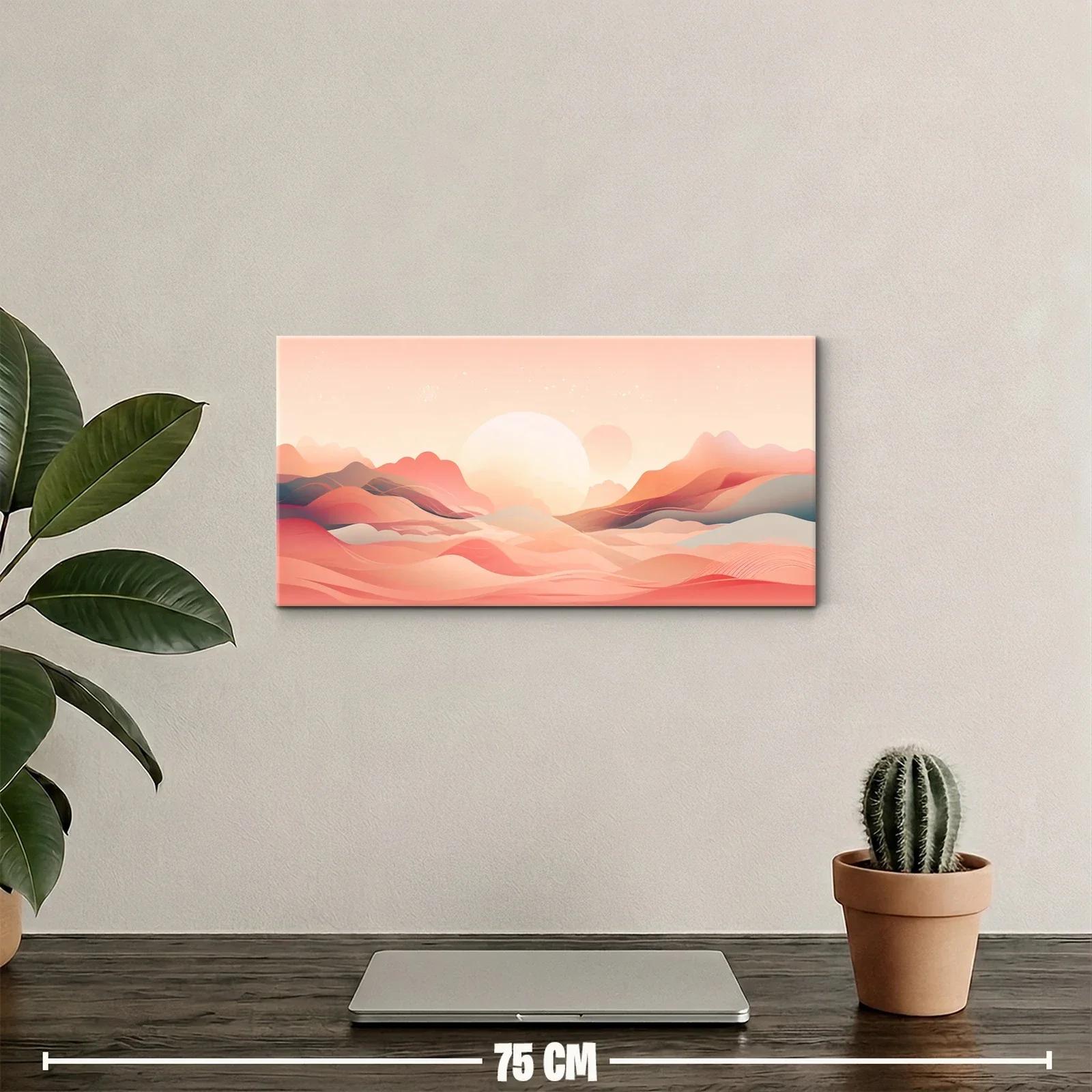 Cuadro paisaje desértico con dunas y sol sobre el horizonte — miniatura 2