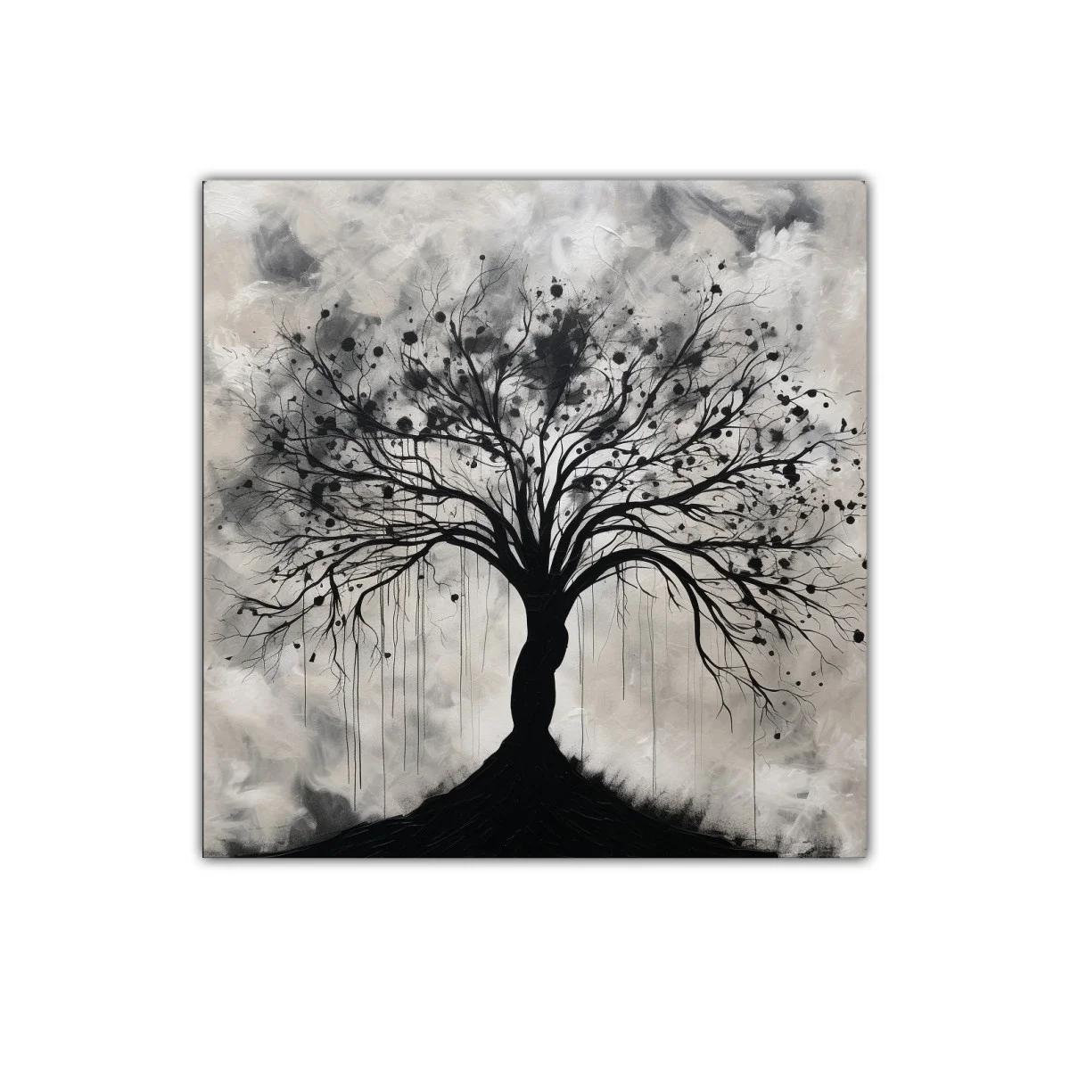 Árbol estilizado en tonos grises y negros para un ambiente elegante