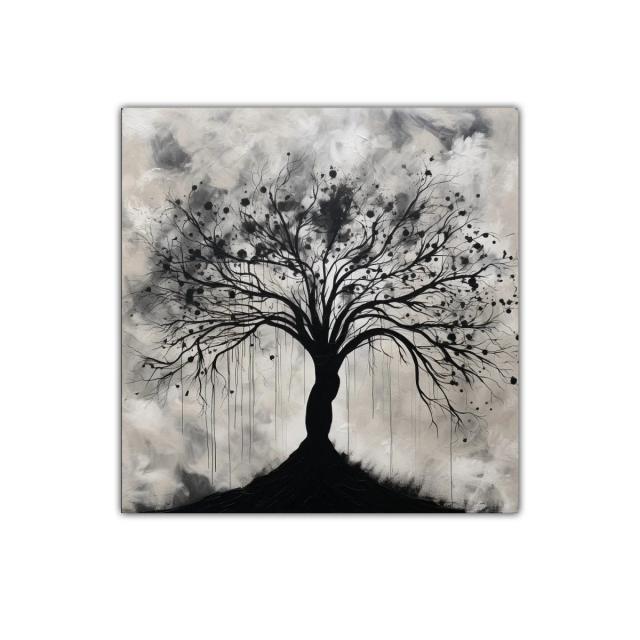 Árbol estilizado en tonos grises y negros para un ambiente elegante