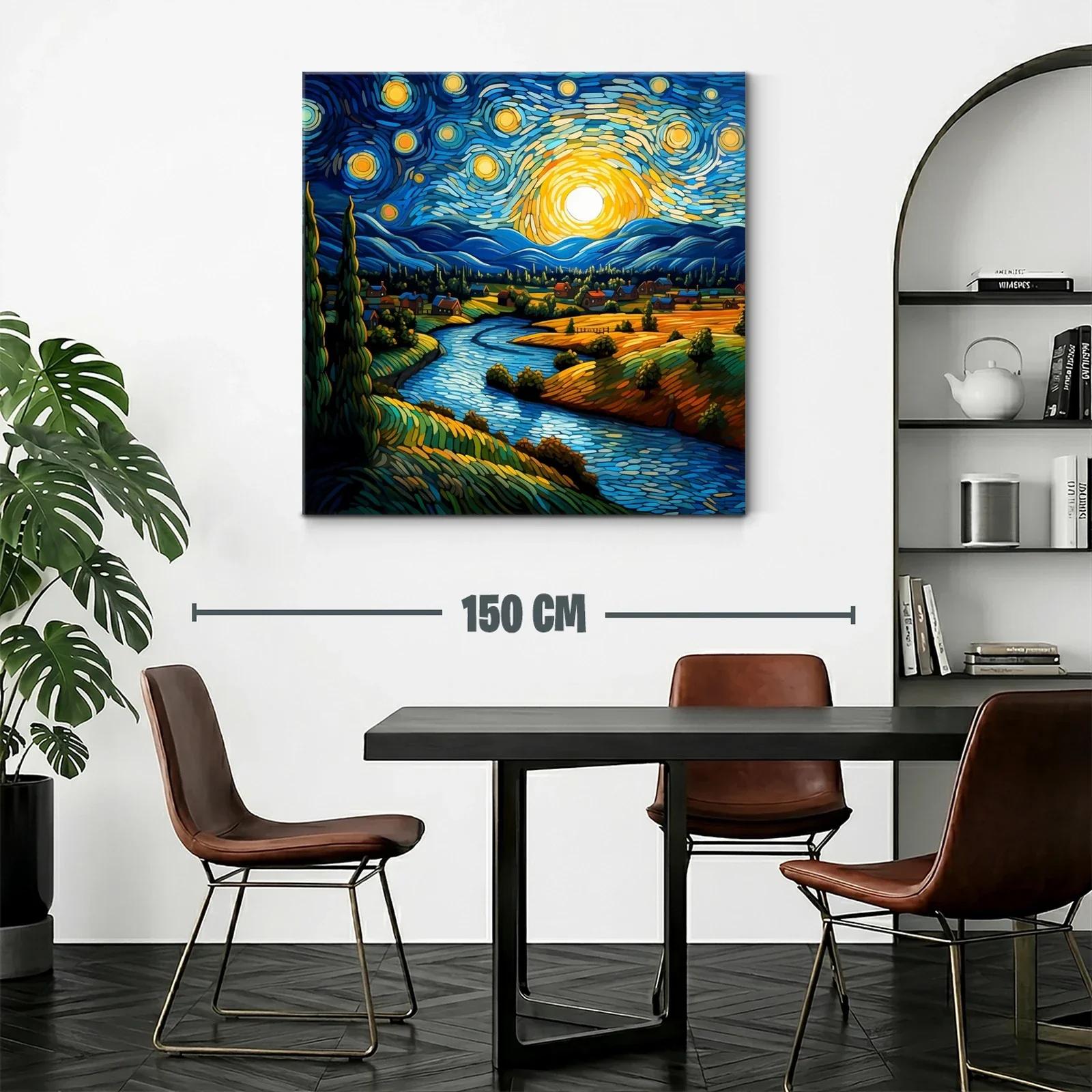 Paisaje nocturno vibrante con río y cielo estrellado — miniatura 2