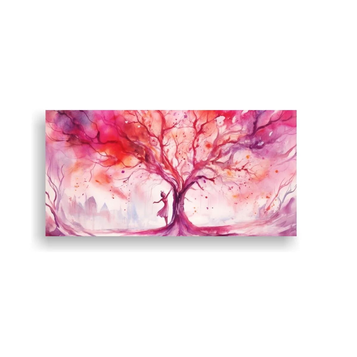 Cuadro árbol rosado en flor con fondo etéreo