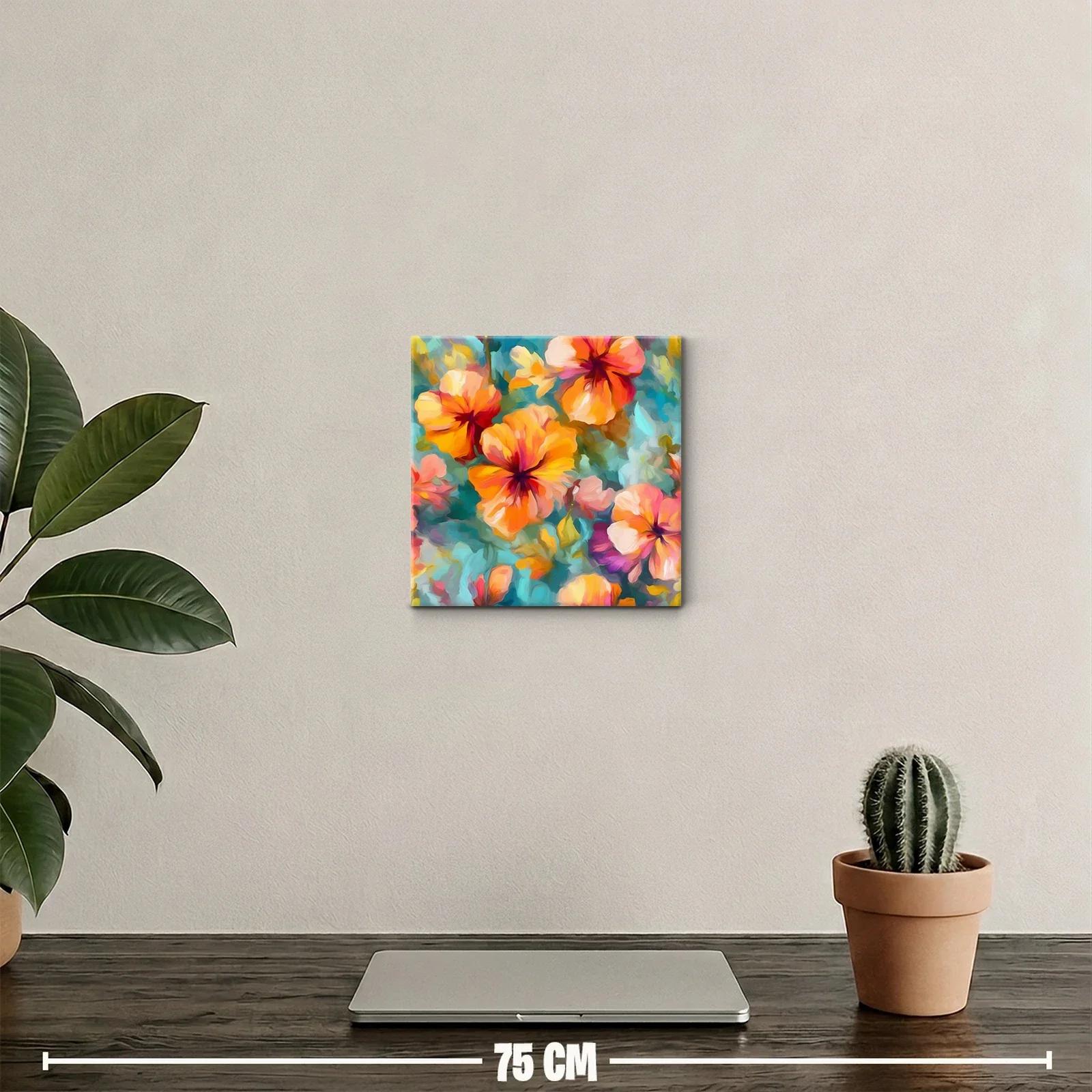 Cuadro de flores vibrantes en tonos cálidos y fríos — miniatura 2