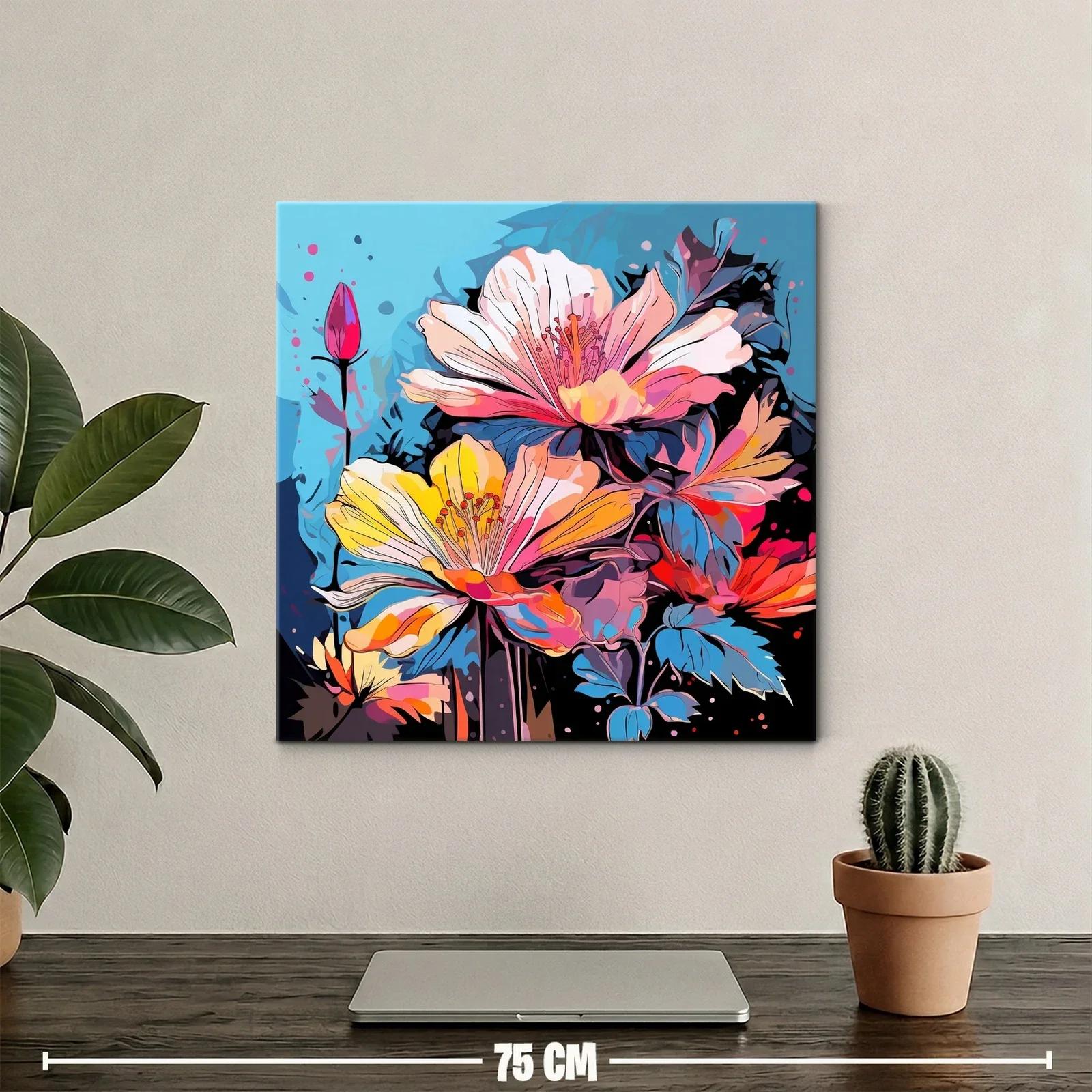 Cuadro floral con vibrantes tonos azules y rosas — miniatura 2