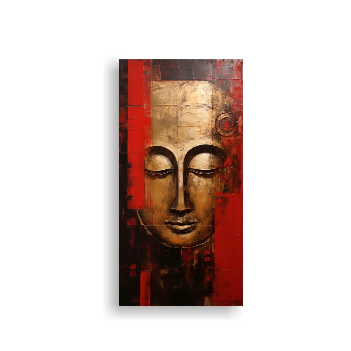 Cuadro rostro de Buda con halo y tonos rojizos