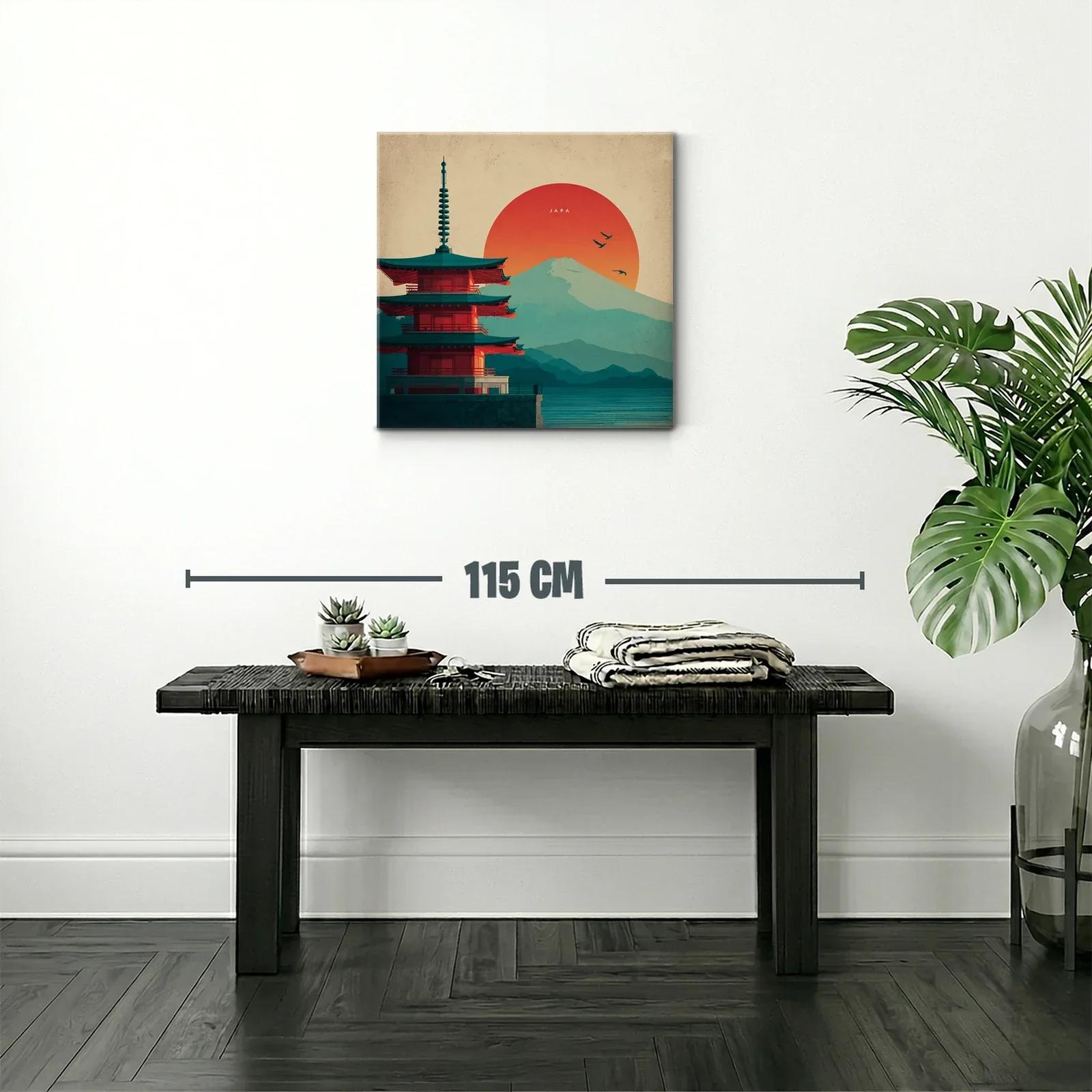 Paisaje japonés con pagoda y monte Fuji al atardecer — miniatura 2