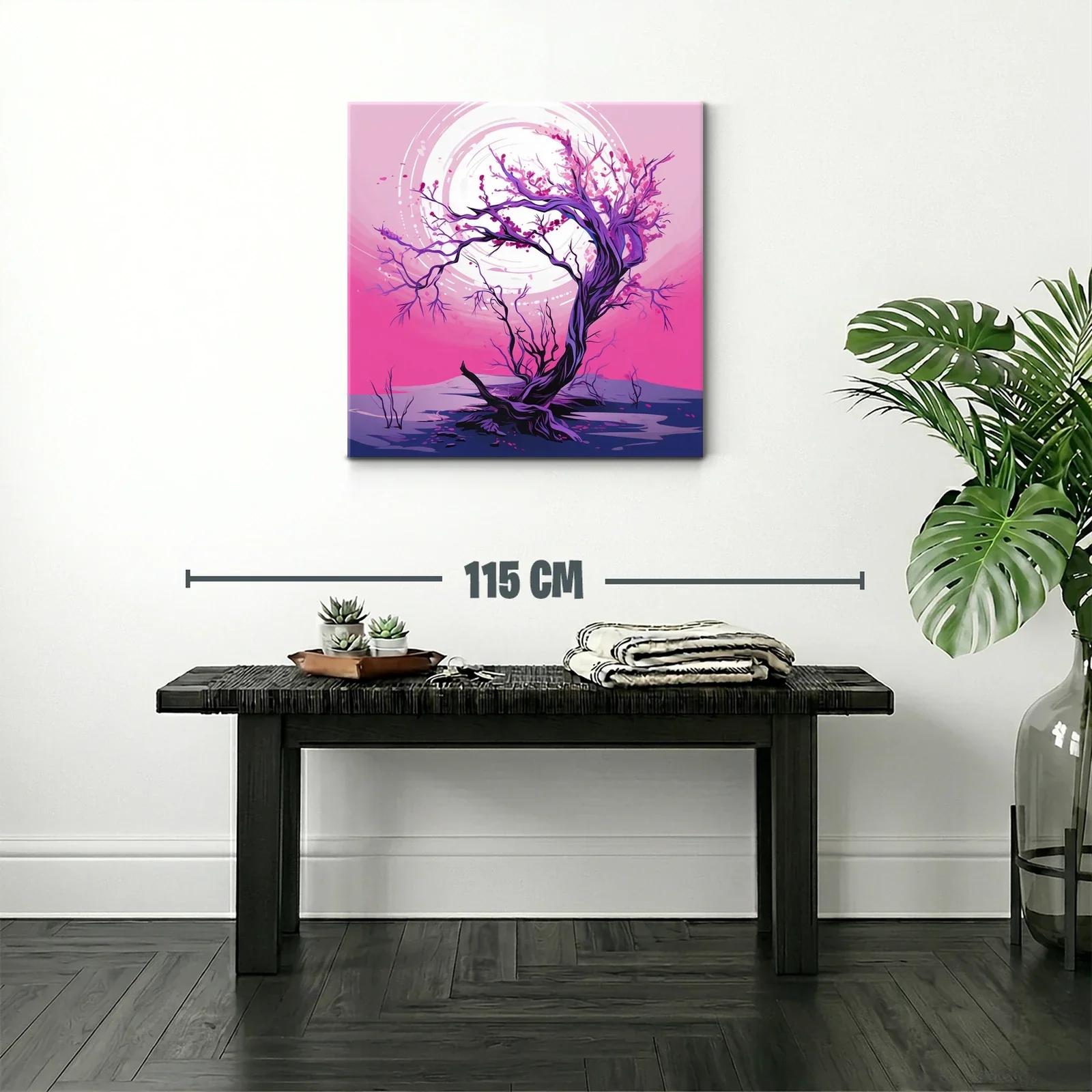 Árbol en flor con luna llena en tonos fucsia y violeta — miniatura 2