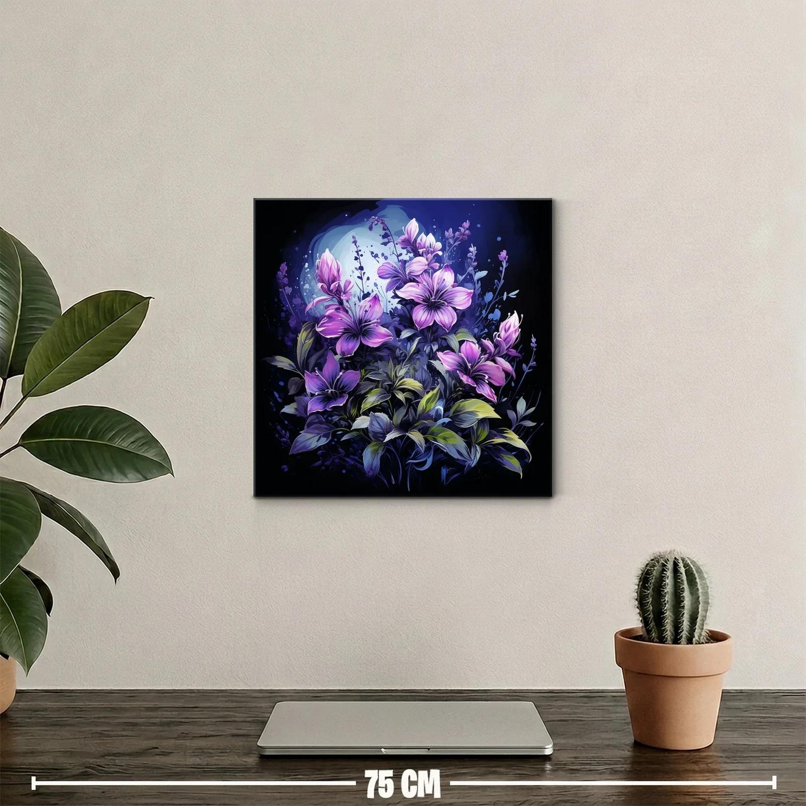 Cuadro floral con lirios violetas en fondo oscuro y luz mágica — miniatura 2