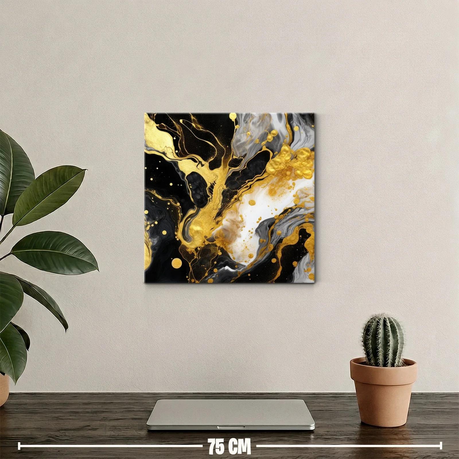 Cuadro abstracto con explosión en tonos dorados y negros — miniatura 2
