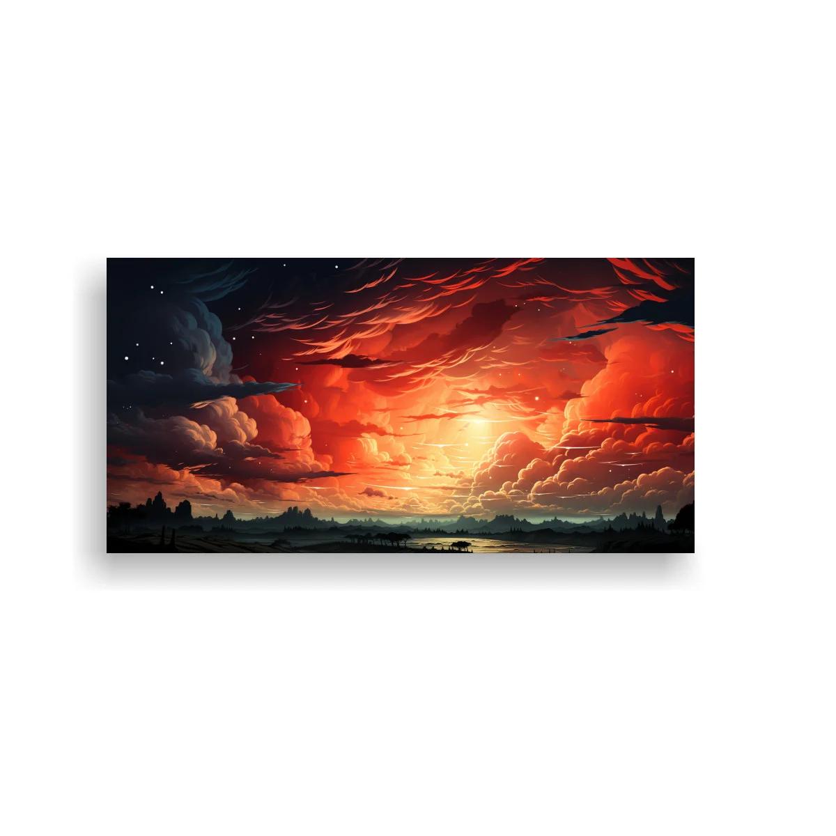 Cuadro atardecer dramático entre nubes y horizonte bajo