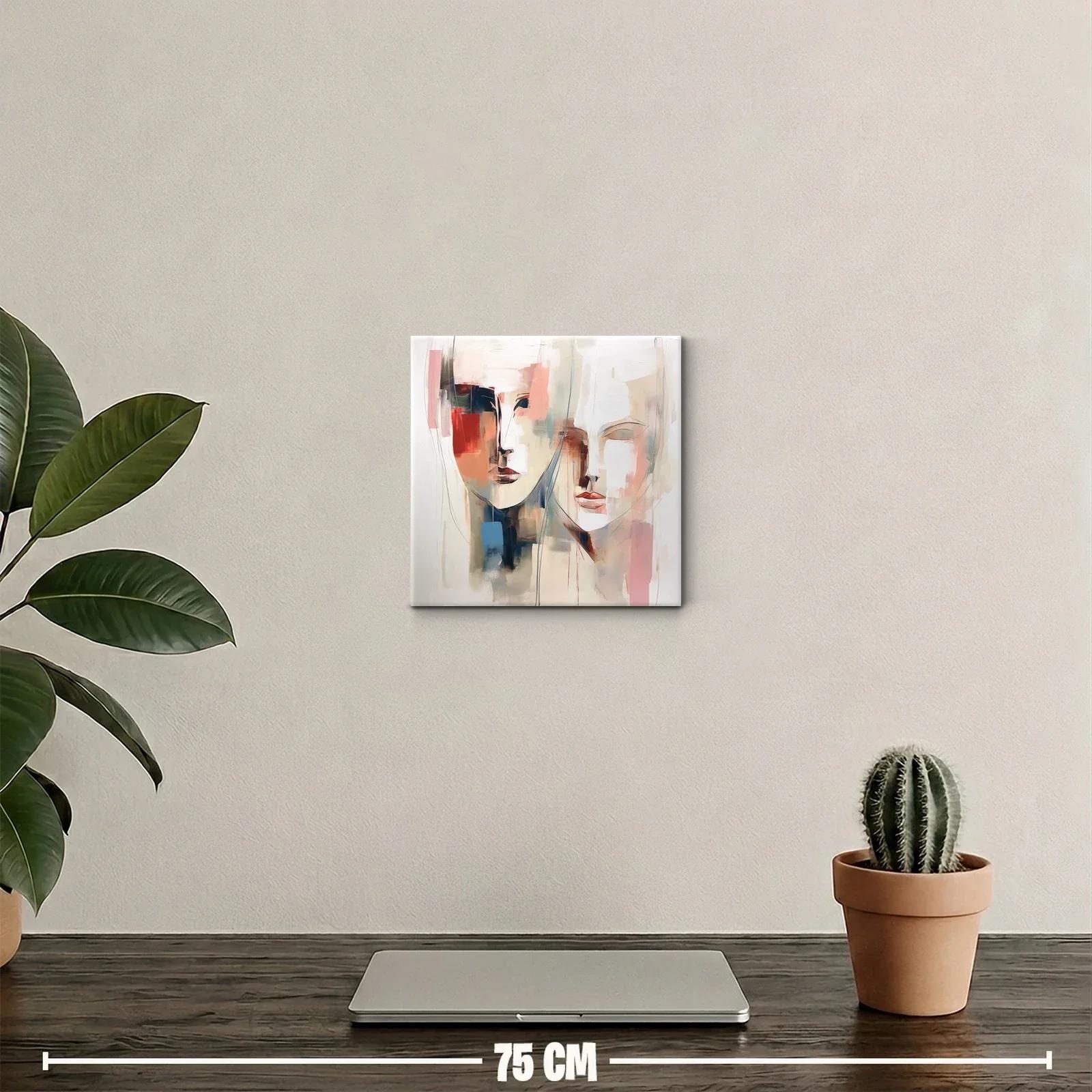 Cuadro decorativo rostros abstractos en tonos cálidos y suaves — miniatura 2