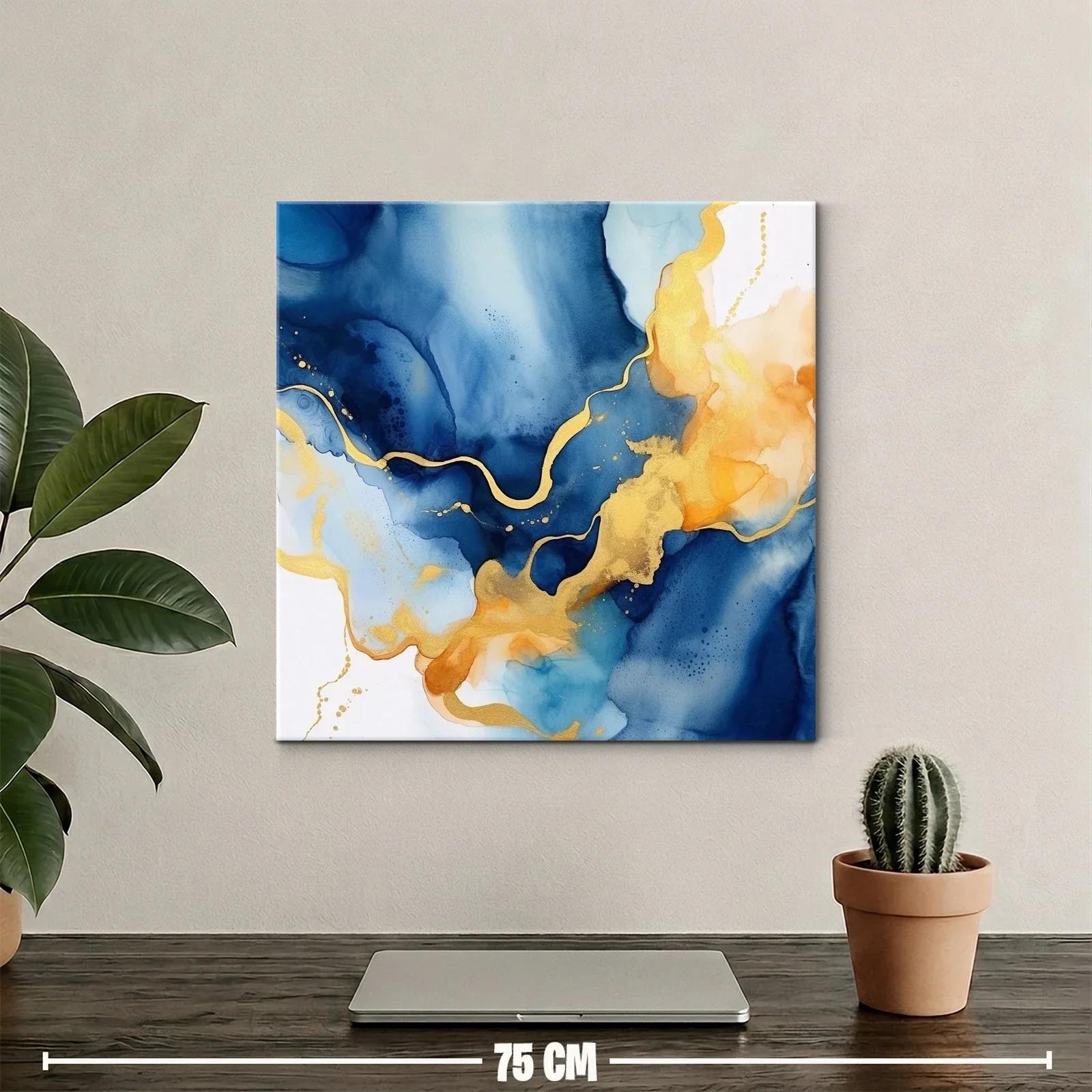 Cuadro abstracto con tonos azules y dorados elegantes — miniatura 2