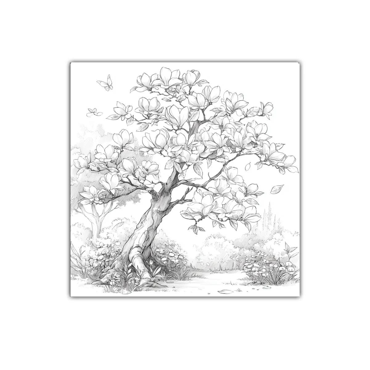 Árbol de magnolia en dibujo delicado y natural