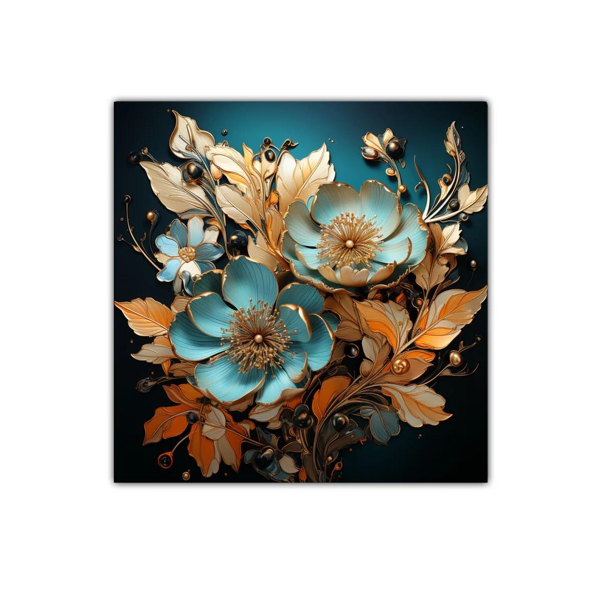 Elegante composición floral con tonos azul y dorado — imagen principal