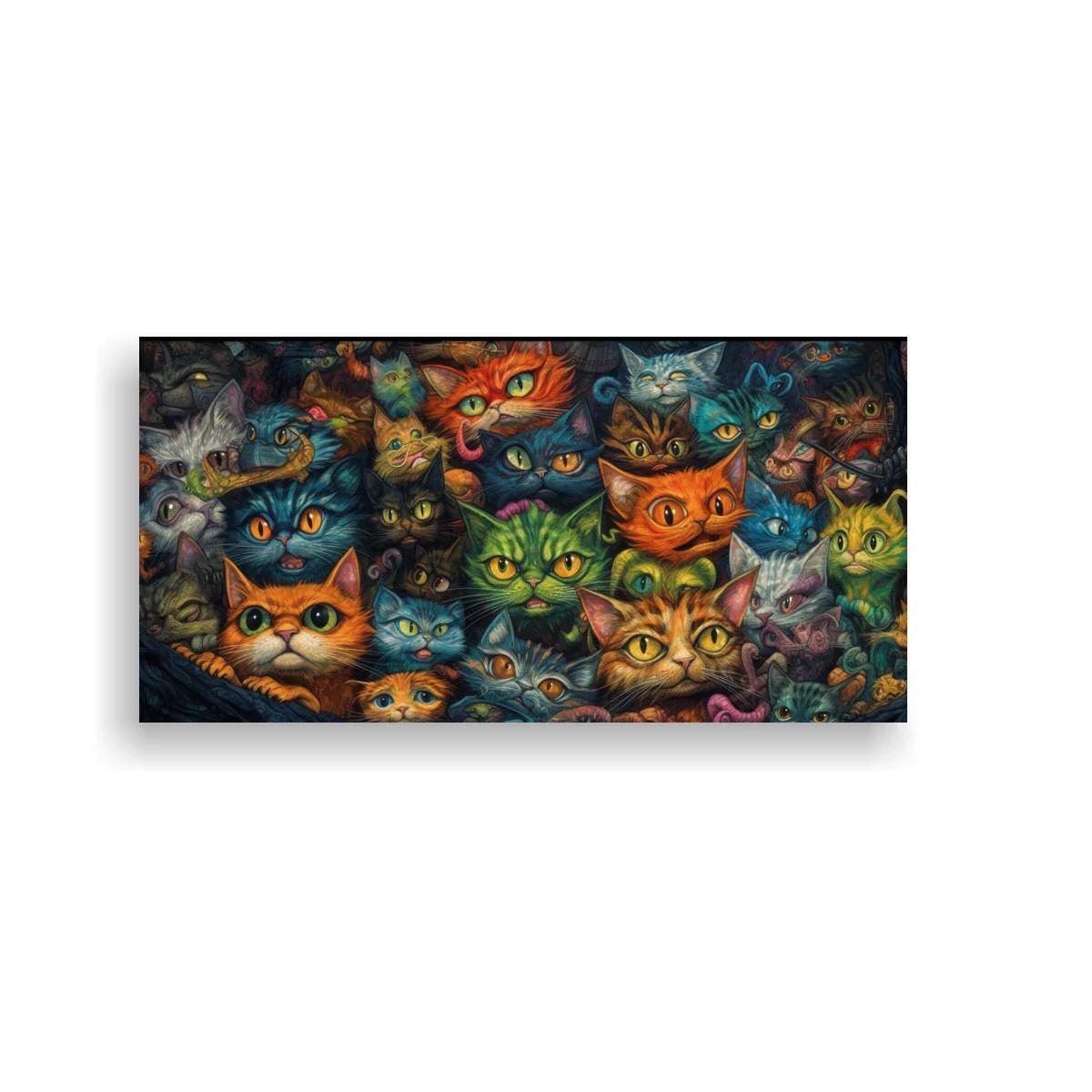 Cuadro multitud de gatos de ojos brillantes y caras superpuestas — imagen principal