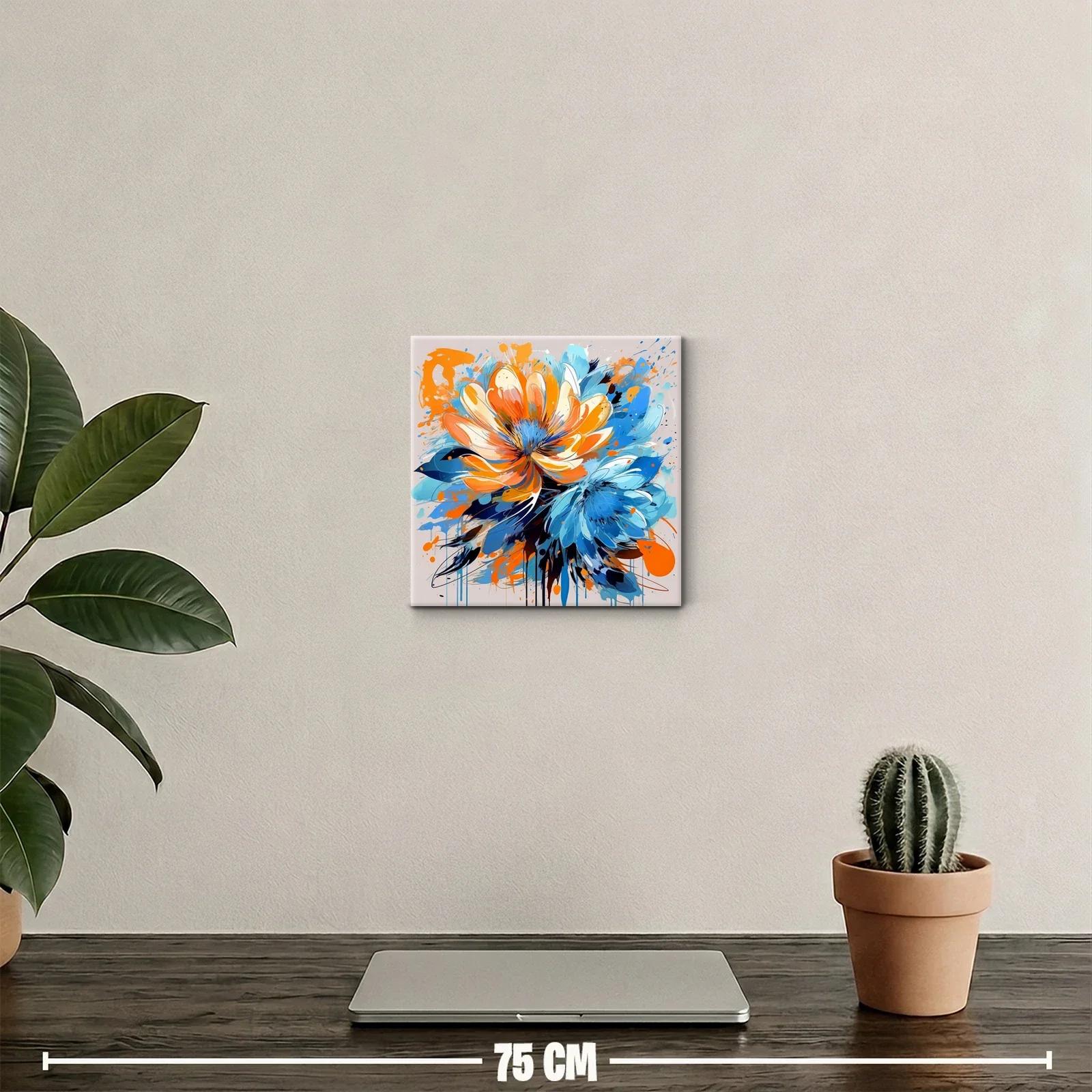 Cuadro vibrante con flores en tonos azul y naranja — miniatura 2