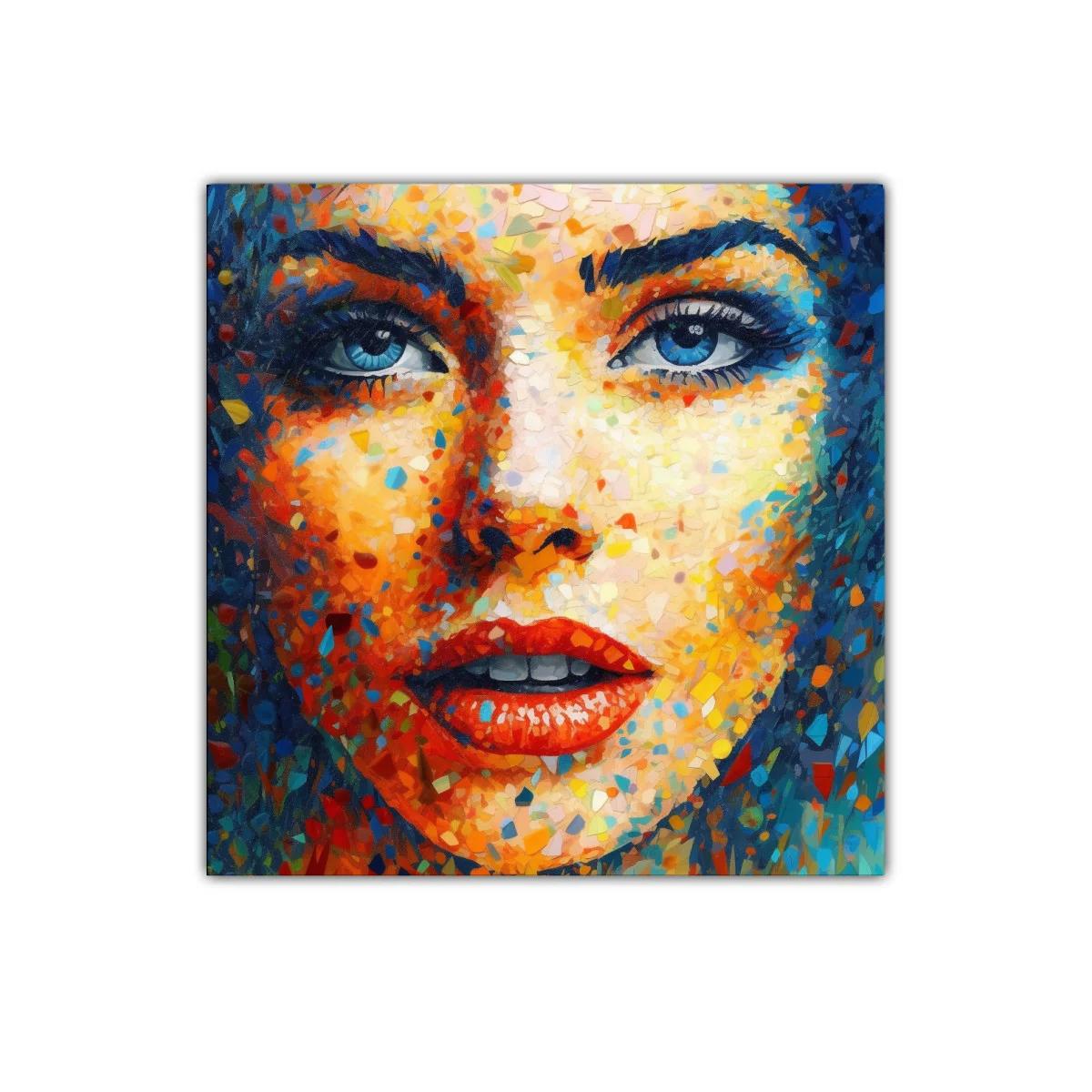 Retrato vibrante de rostro femenino con mirada intensa