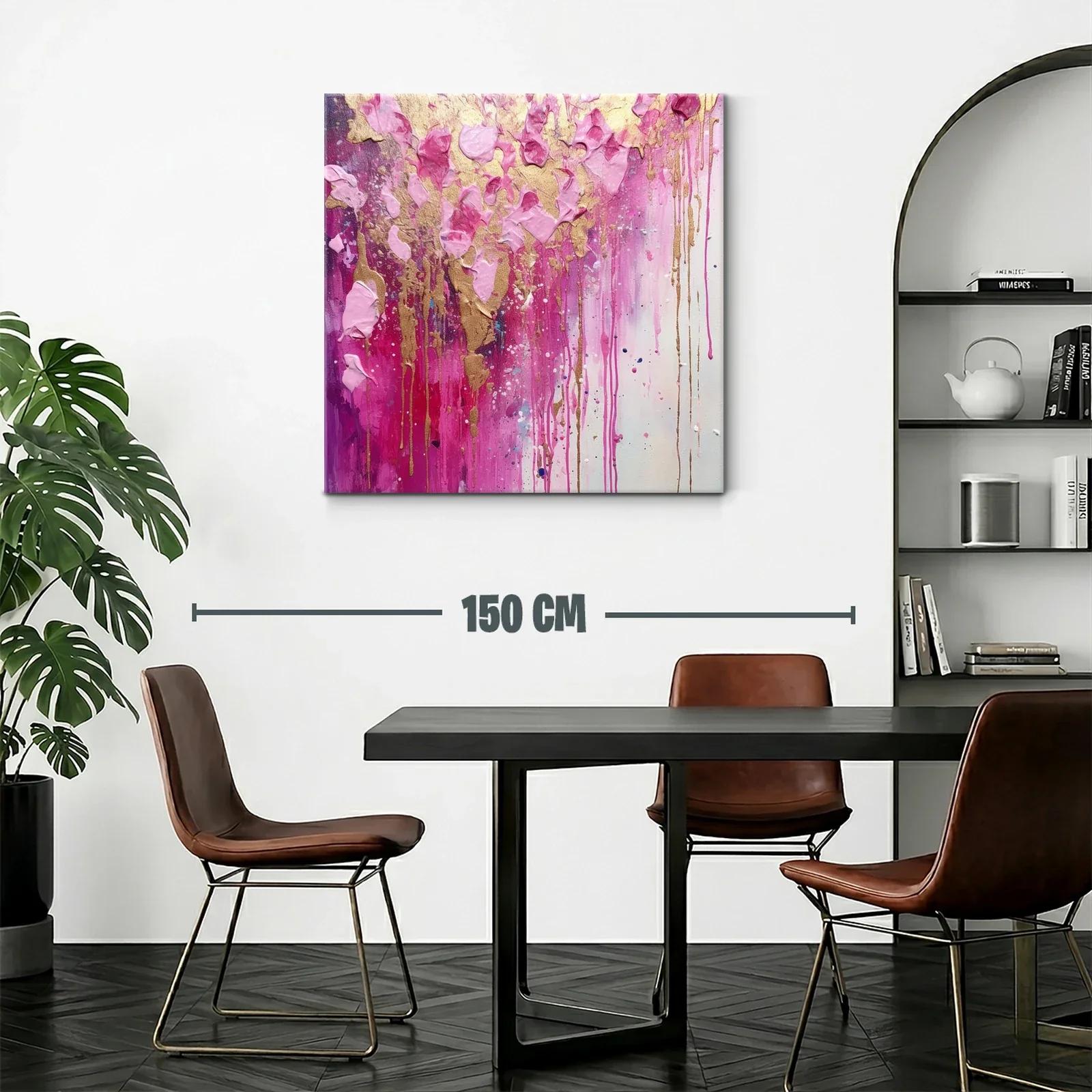 Cuadro abstracto en tonos rosas con detalles dorados — miniatura 2