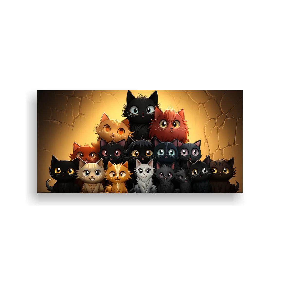 Cuadro grupo de gatos con pared agrietada