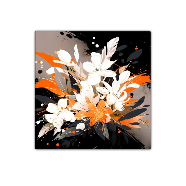 Cuadro moderno con ramo floral en tonos naranjas y negros